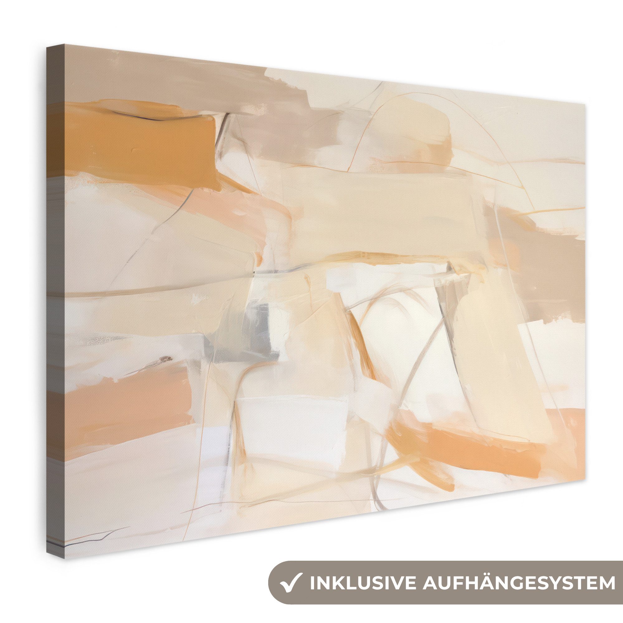 OneMillionCanvasses® Leinwandbild Abstrakt - Beige - Orange - Kunst - Modern, Fotodruck (1 St), Leinwand Bilder Klein, Wand Dekoration Aesthetic 30x20 cm