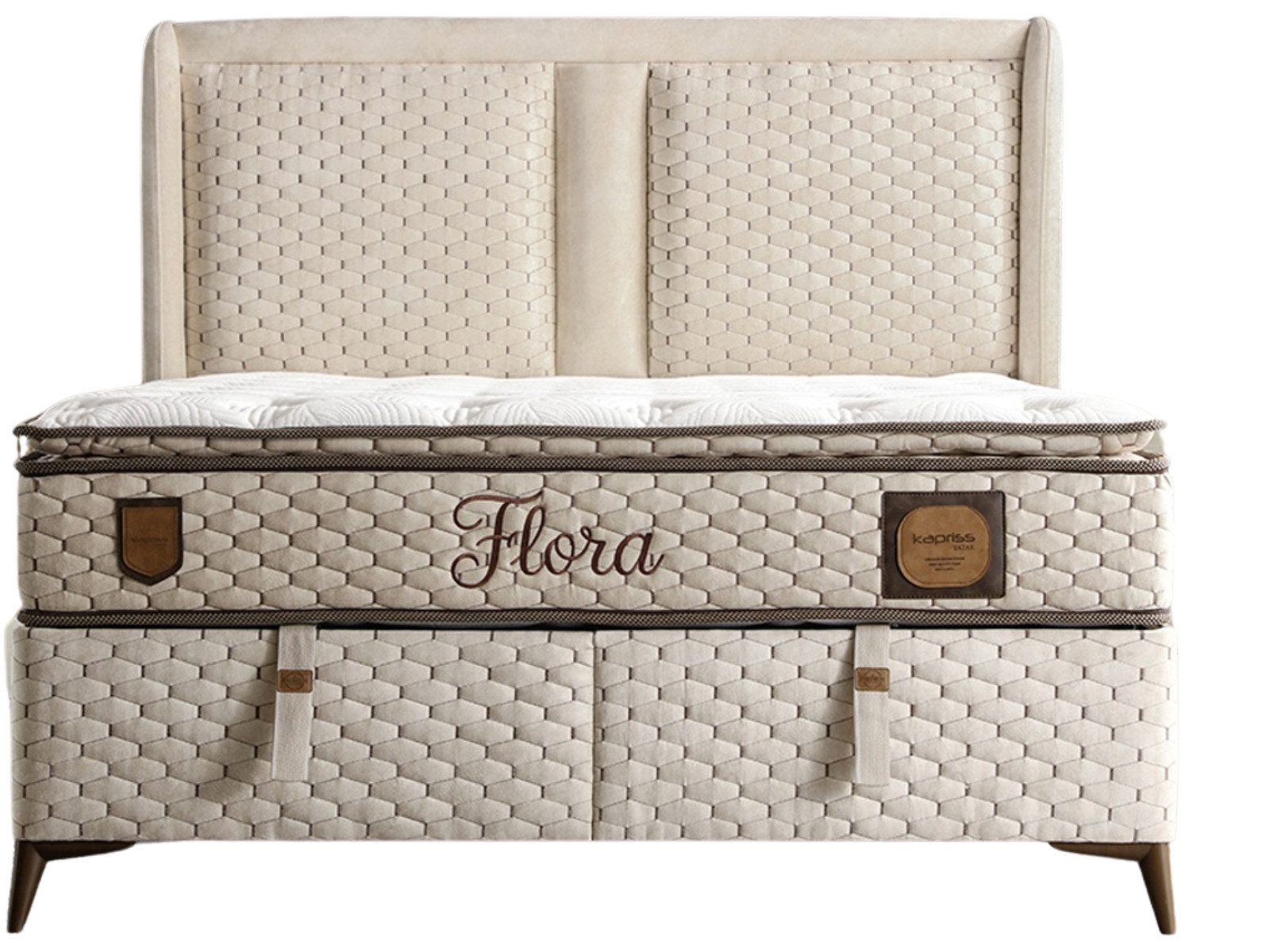 Villa Möbel Boxspringbett Flora Beige (Bett, Bett), XXL-Bettkasten mit Gasdruckfedern  mühelos & geräumig