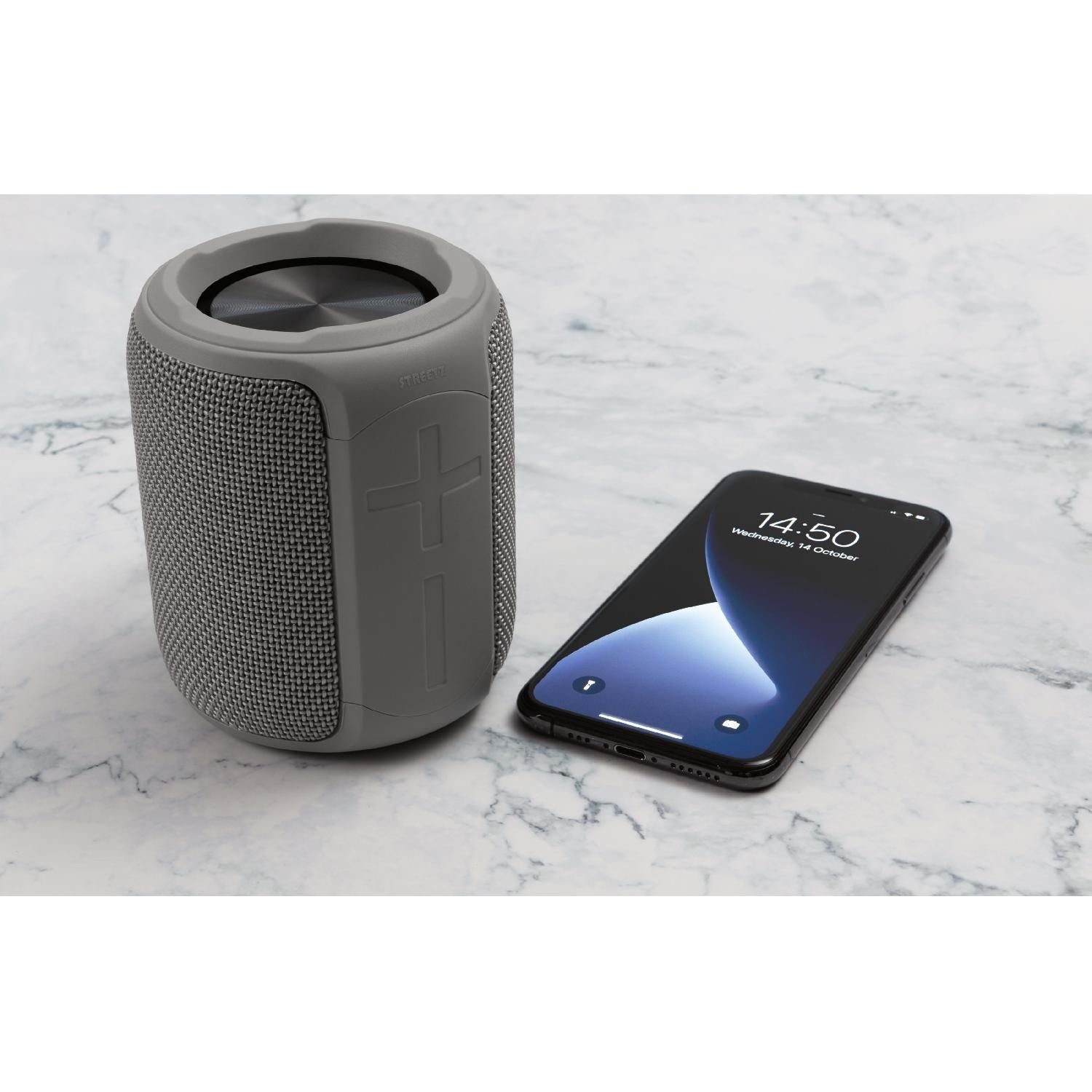 Bluetooth-Lautsprecher 10 STREETZ MicroSD IPX7 inkl. & TWS bis 5 IN Jahre hellgrau (Bluetooth, 10W AUX Herstellergarantie) Bluetooth 10h Speaker W, mit