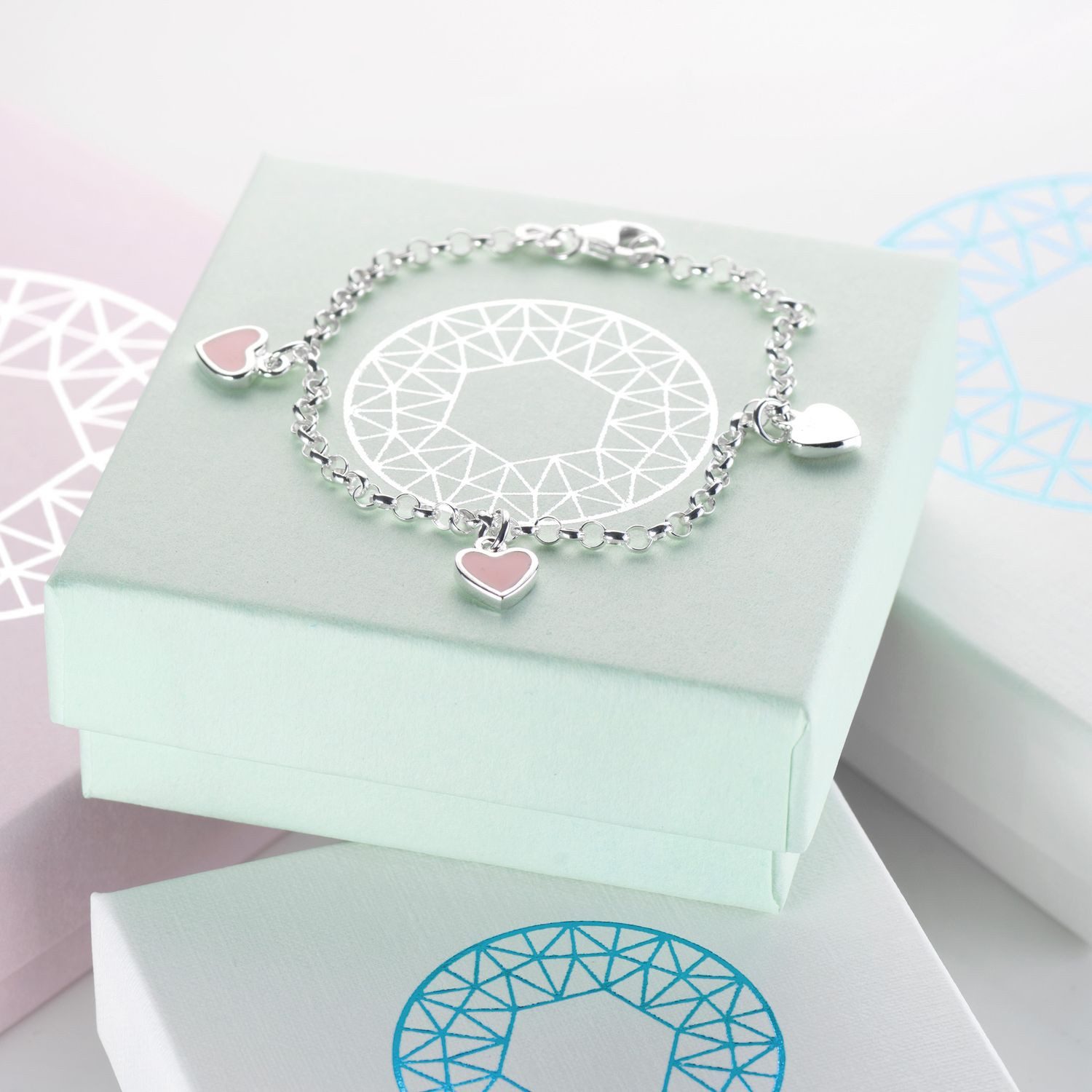 Materia Armkette Kinderarmband Herzen Rosa Emaille SA-100, 925 Sterling Silber – Bild 4 von 5