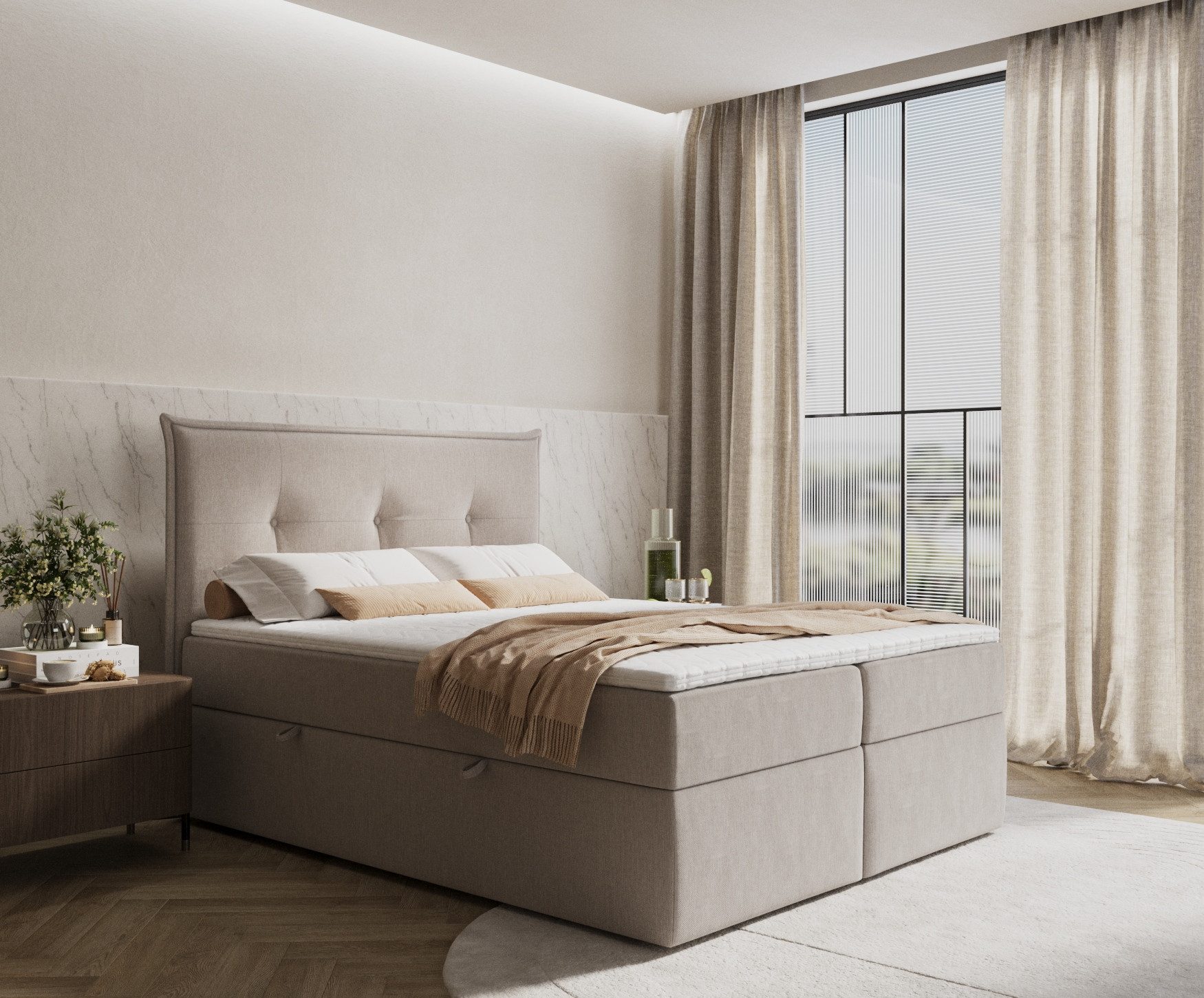 Maison de Rêve Boxbett mit Bettkasten Cloud (Matratze, Stauraum, Kopfteil, Topper), Boxspringbett mit Taschenmatratze H3, Doppelbett, inkl. Visco-Topper