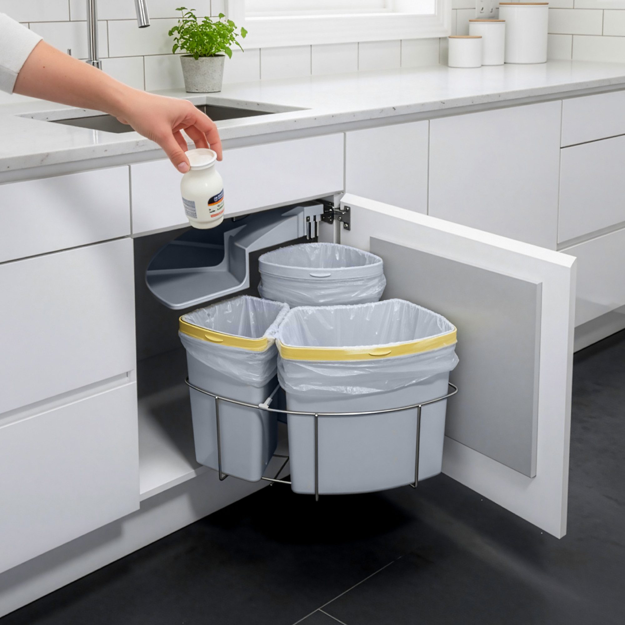en.casa Einbaumülleimer, »Kollby« schwenkbar mit Deckel Grau 2 x 12L+1 x 6L