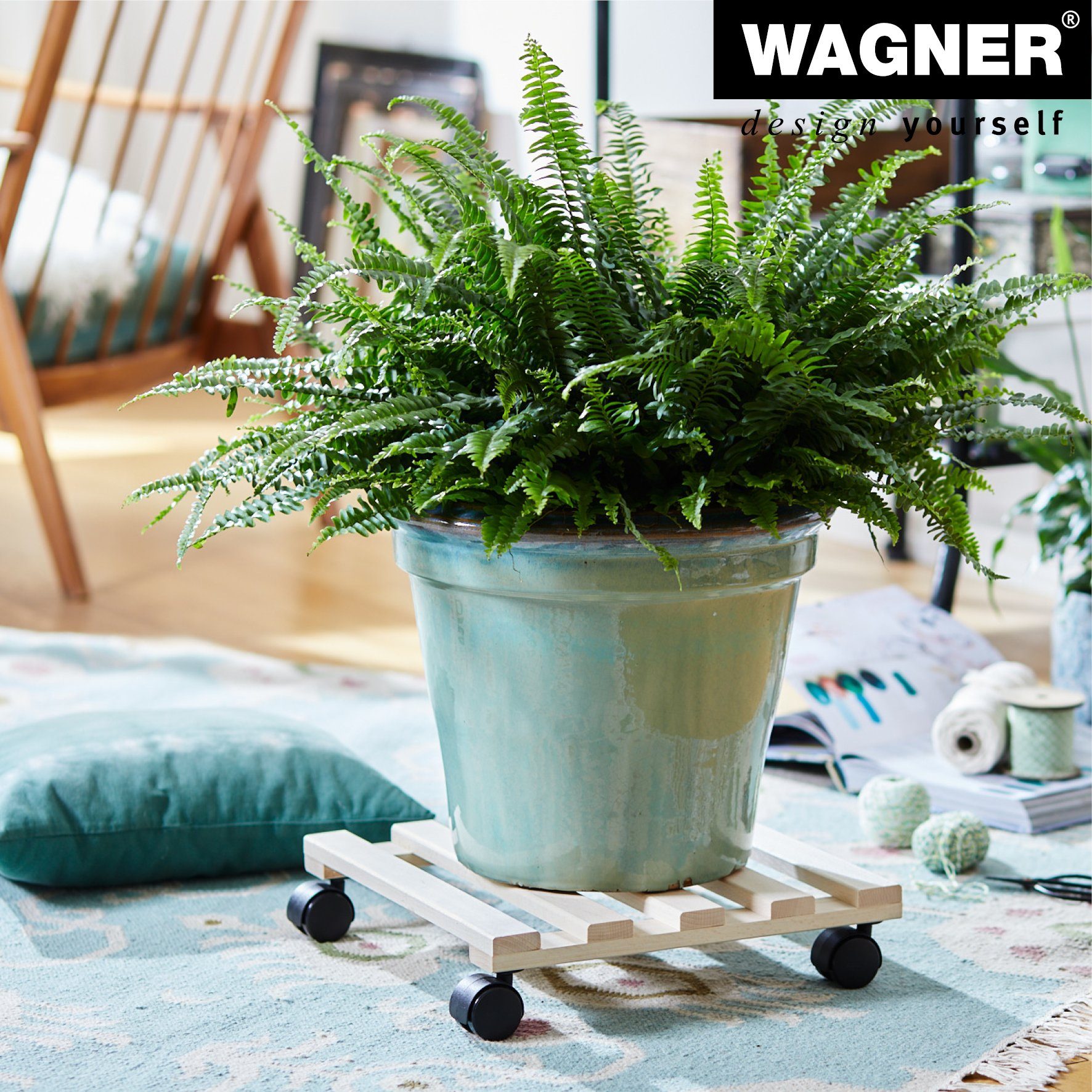 WAGNER design yourself Pflanzenroller PALETTI in diversen Größen I für Innenbereich I rund & eckig I softe & harte Rollen, aus FSC® Massivholz Buche, natur I Tragkraft 100 kg I Made in EU