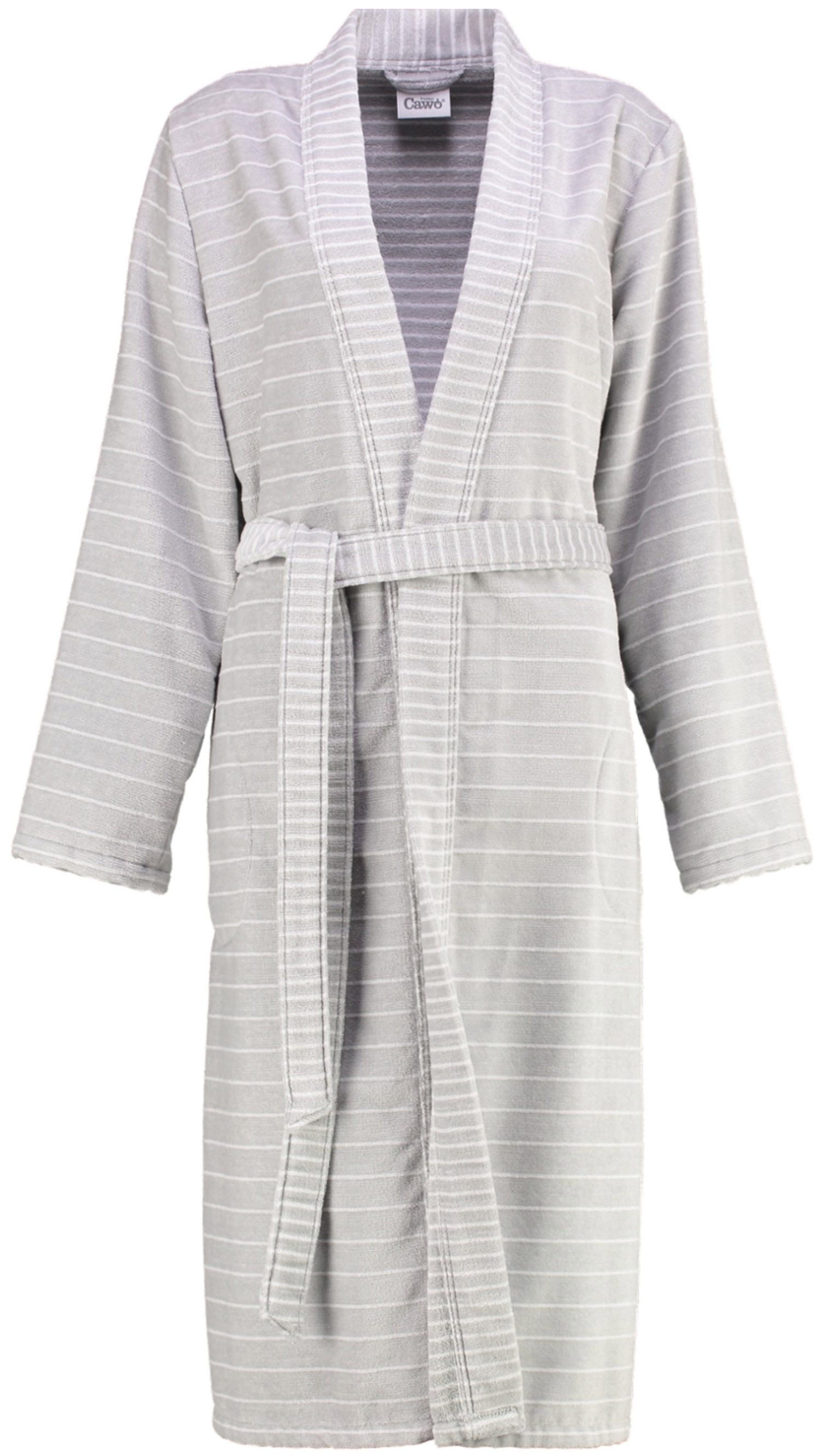 Cawö Damenbademantel, Langform, Baumwolle, Kimono-Kragen, Gürtel, Velours Qualität