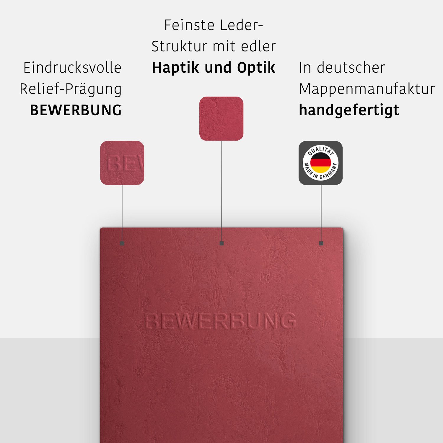STRATAG Bewerbungsmappe in feinster Lederstruktur - 3 Stück 3-teilig mit 2 Klemmschienen (Set, 3-St., mit hochwertiger Relief-Prägung BEWERBUNG), direkt vom Hersteller STRATAG - handgefertigt in Deutschland