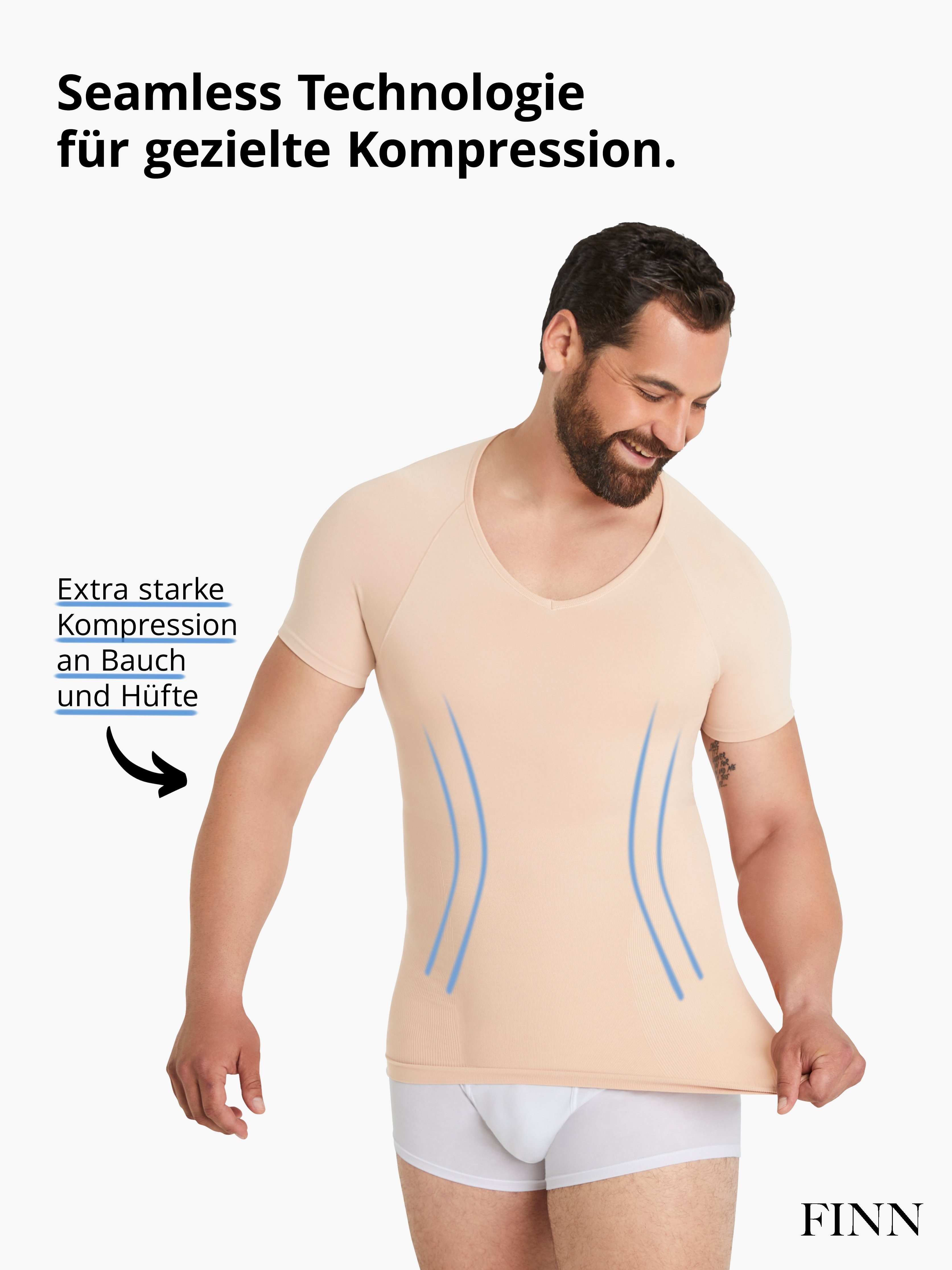 FINN Design Shapinghemd Seamless Nähte Männer für Herren Body-Shaper Light-Beige Kompressions-Unterhemd ohne Starker