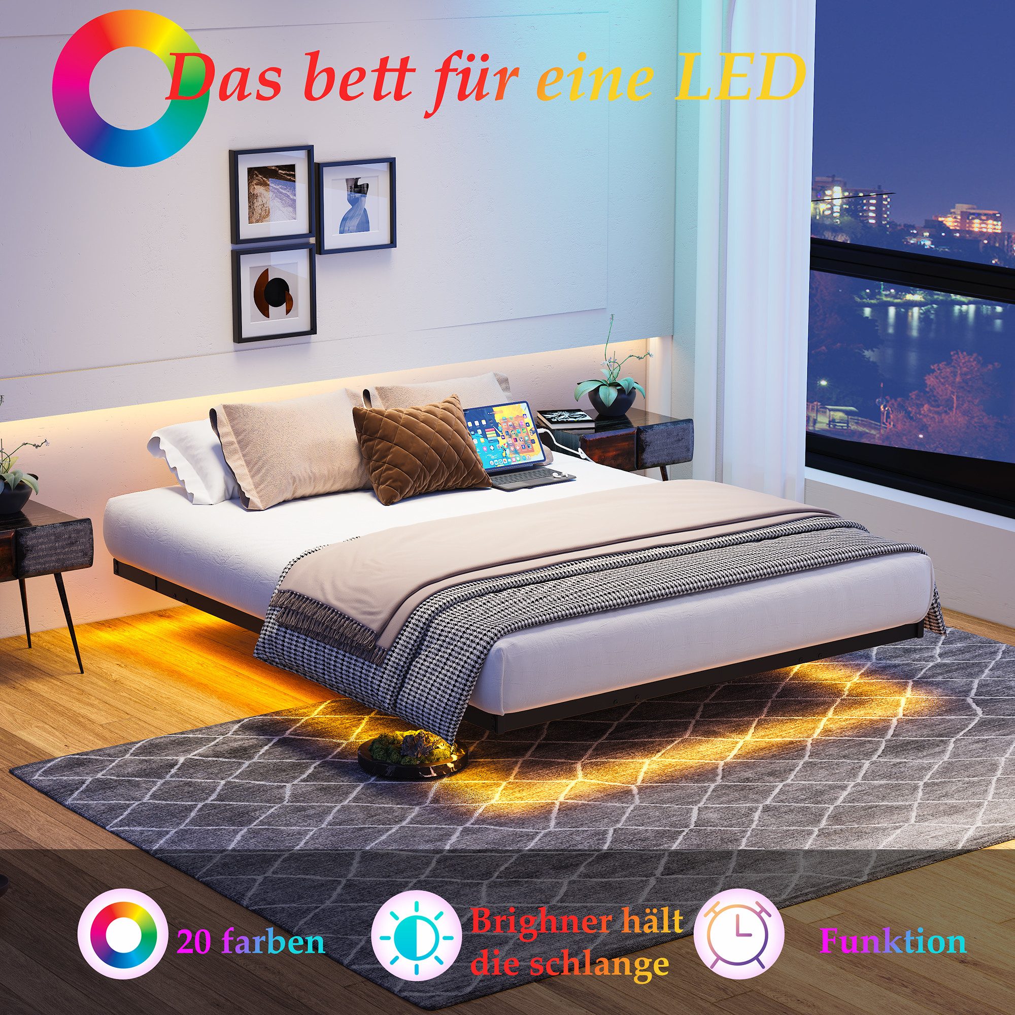 MODFU Metallbett integrierter Ladestation & robustem Lattenrost (modernes S günstig online kaufen