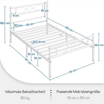 Yaheetech Metallbett, Bettrahmen mit Kopfteil Gästebett mit Lattenrost für Schlafzimmer