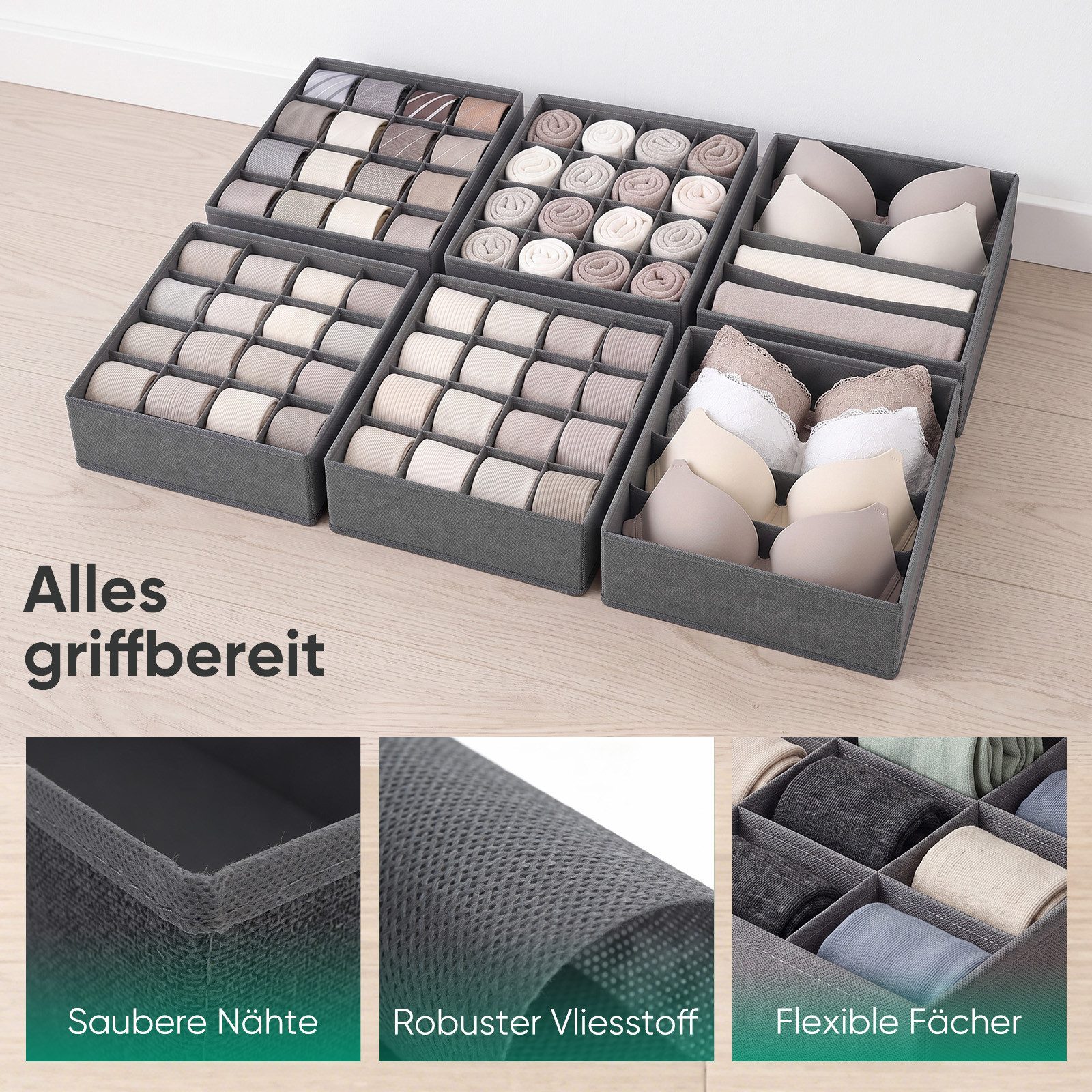Sekey Aufbewahrungsbox Schubladen Organizer aus Vliesstoff – faltbare Aufbewahrungsboxen, 6er-Set, 4 × 28 × 26 × 11 cm + 2 × 32 × 26 × 11 cm für PAX 100 – Bild 5 von 5