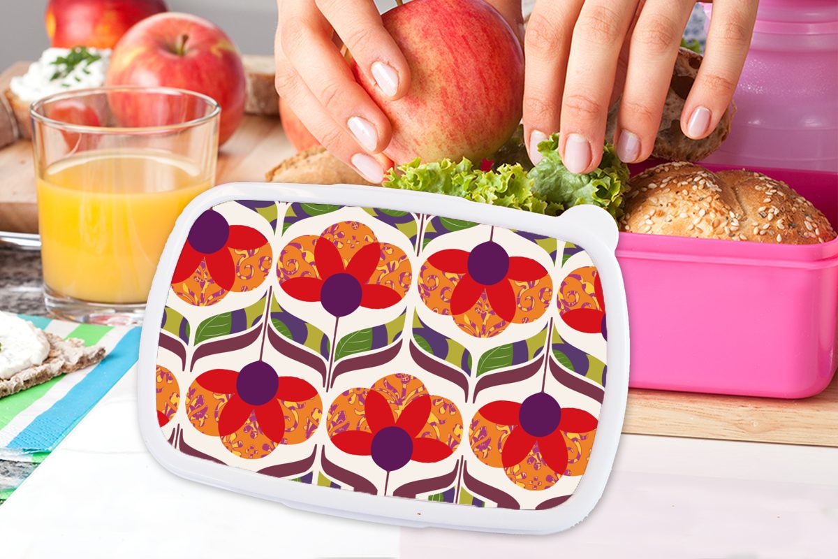 - - rosa Snackbox, Flower Lunchbox Brotdose - (2-tlg), Kunststoff, für Farben, Kunststoff Retro MuchoWow Mädchen, Brotbox Vintage Erwachsene, Power Kinder,