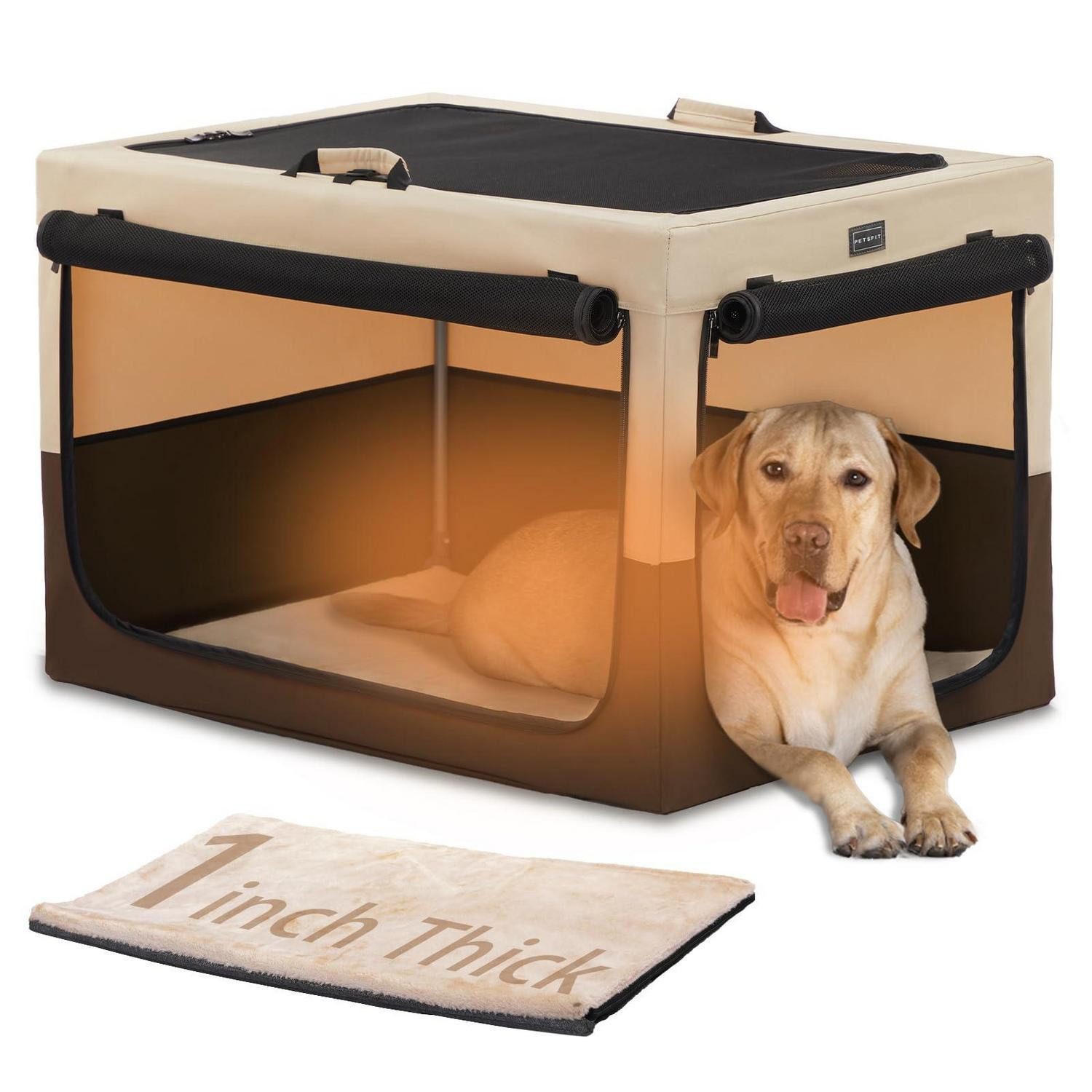 LuxusKollektion Hunde-Transportbox Hundebox faltbar Auto verstellbar Kaffee L 91 x B 61 x H 58 cm