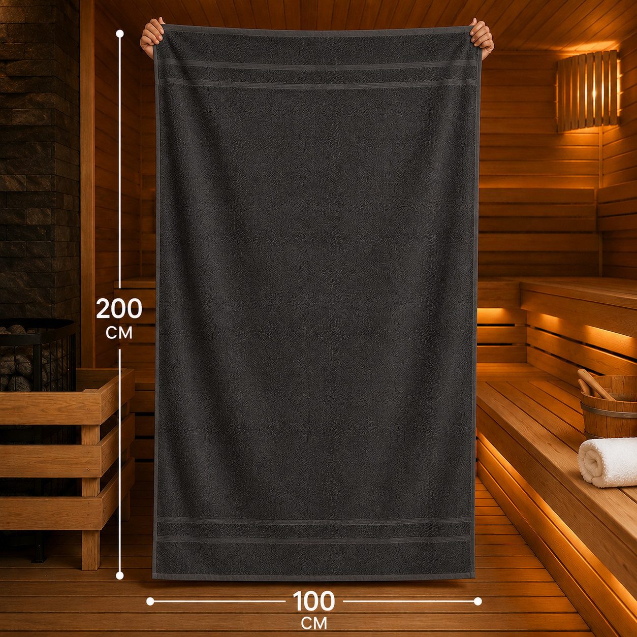Komfortec Saunatuch 100x200 Extra Große XXL Premium Saunatuch, Unifarben (1-St), extra Große XXL, Schnelltrocknend, Frottee, Weich, Baumwolle – Bild 4 von 5