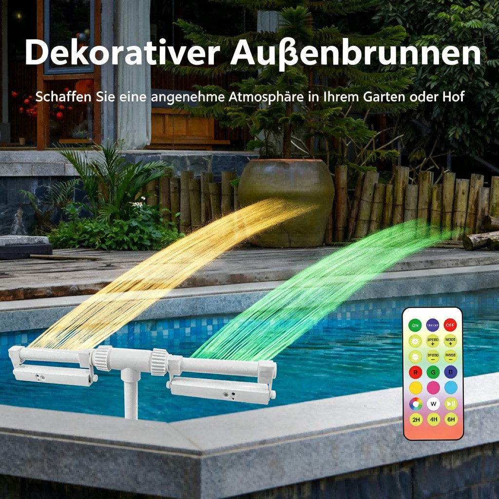 Rutaqian Poolwasserfall Pool Wasserfall mit LED Poollicht RGB, Poolfontäne Fernbedienung, Pool Springbrunnen mit Doppeldüse, Timer, IP65 für Pool Zubehör