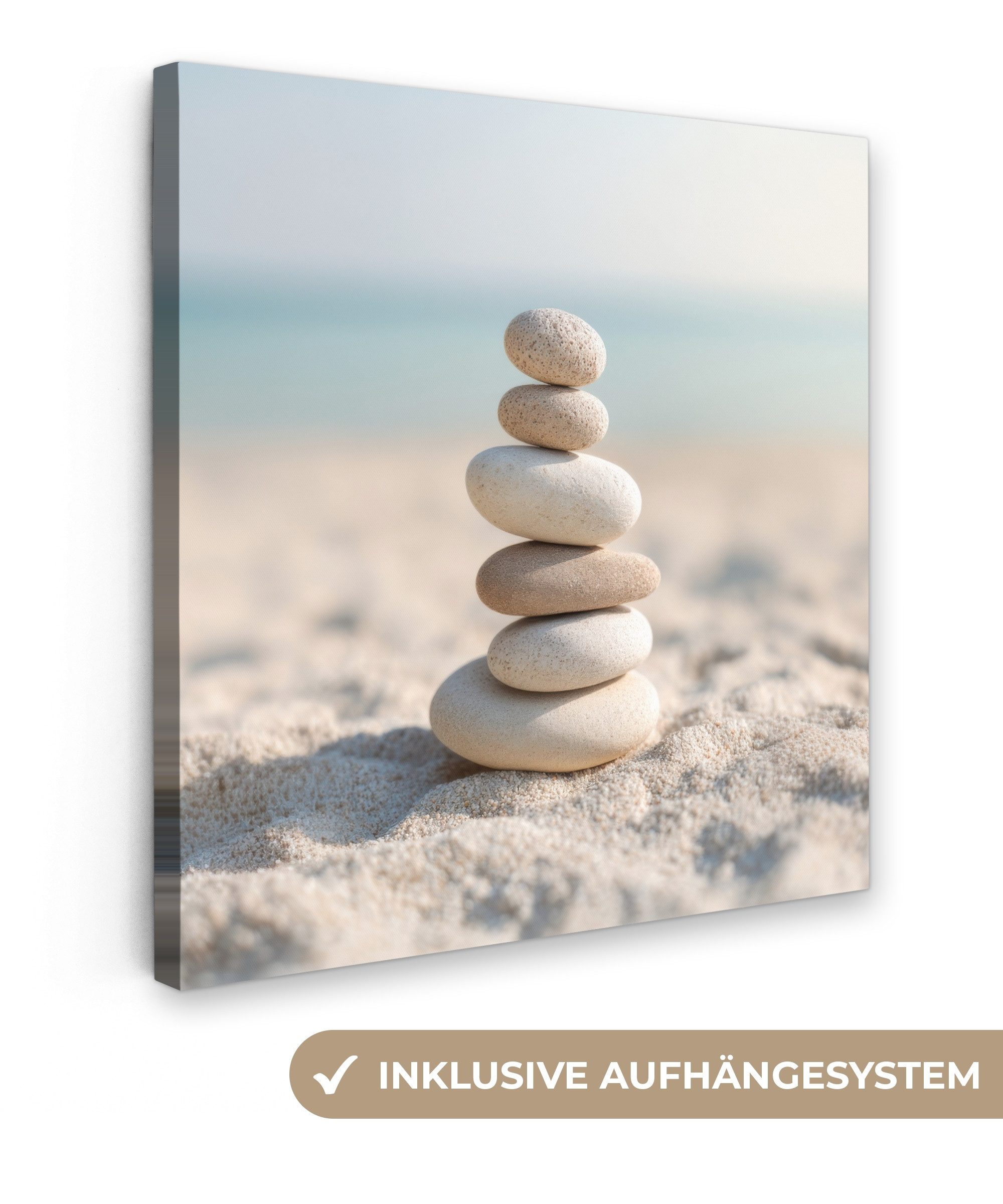 OneMillionCanvasses® Leinwandbild Steine - Stapel - Sand - Meer, Fotodruck günstig online kaufen