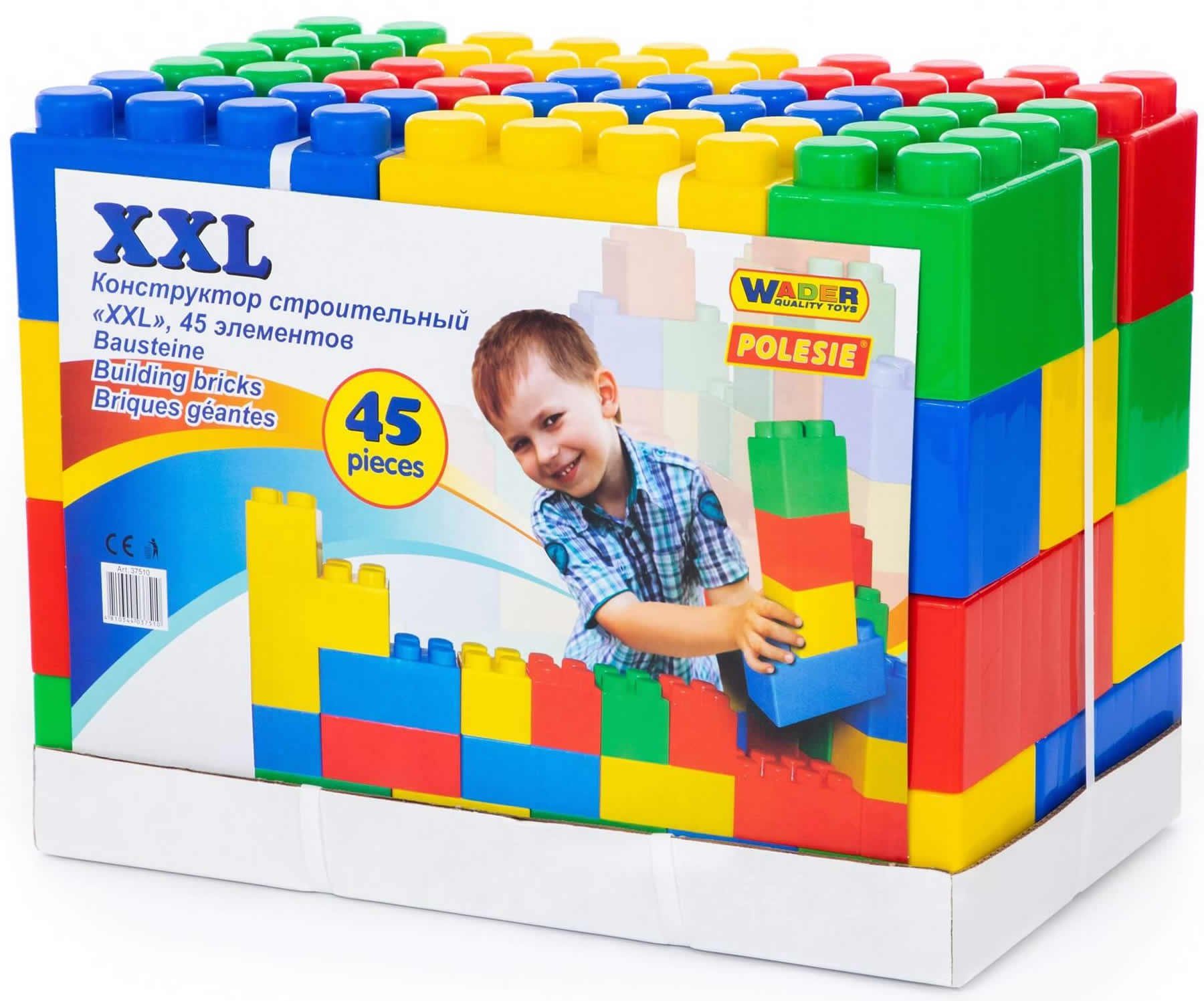 WADER QUALITY TOYS Bausteine Bausteinblock XXL 45 Stück 12M+ Spielbausteine, (45 St)