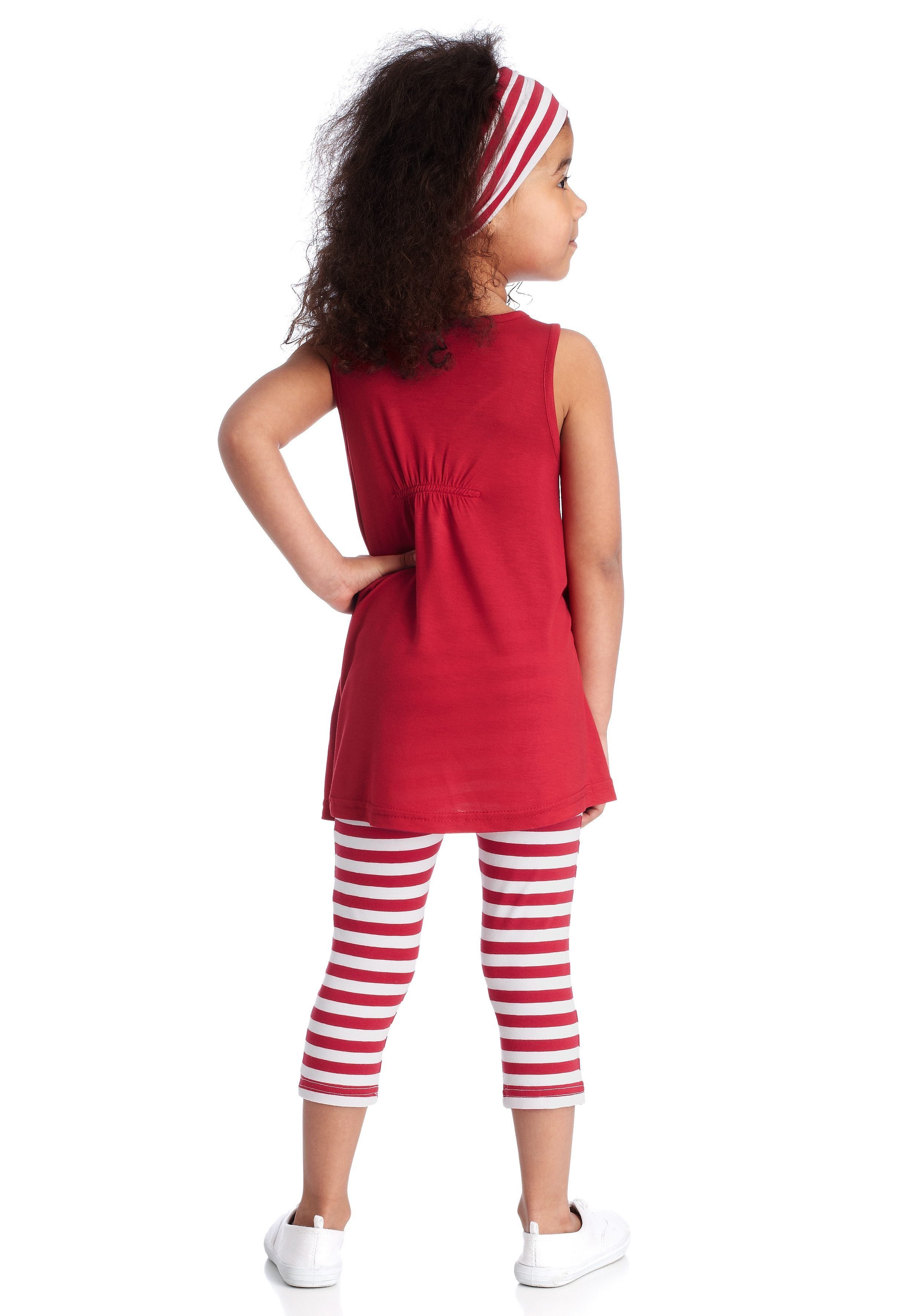 maritim rot-weiß Kleid, & Haarband (Set, geringelt 3-tlg) Leggings Capri Haarband KIDSWORLD und