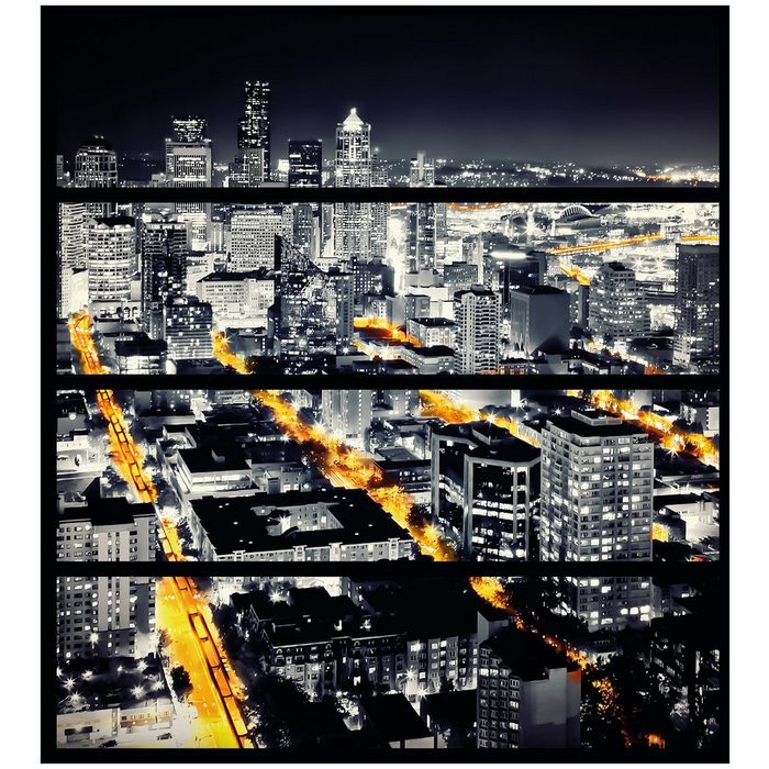 Wallario Möbelfolie Großstadt bei Nacht - Seattle in schwarz weiß gelb
