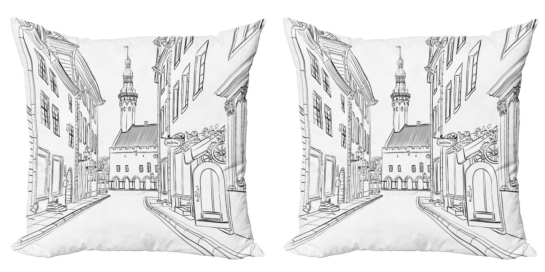 Kissenbezüge Modern Accent Doppelseitiger Digitaldruck, Abakuhaus (2 Stück), Stadt Altes Rathaus Estland Straße