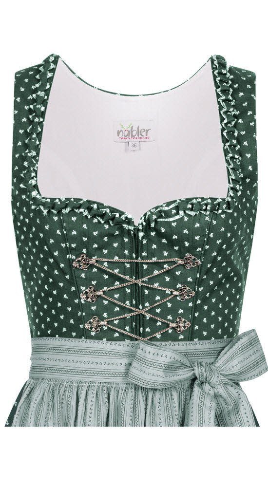 Nübler Dirndl Midi Damen Grün - Bayrische Tracht Mit Schürze