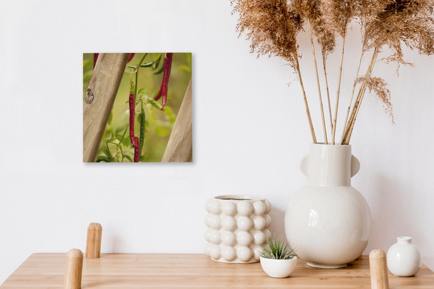 rote Wohnzimmer Grüne für Leinwand OneMillionCanvasses® und wachsen Bilder Leinwandbild Cayennepfeffer der in St), Schlafzimmer (1 Natur,