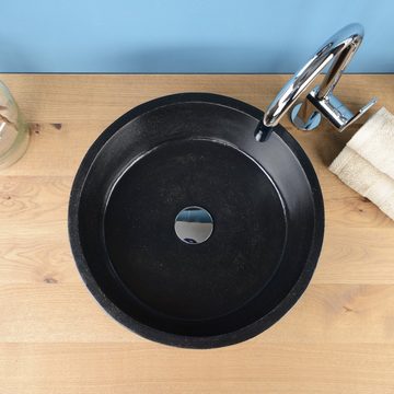 wohnfreuden Aufsatzwaschbecken Terrazzo Waschbecken DRUM 40 cm schwarz gesprenkelt (Kein Set), NEW-4603