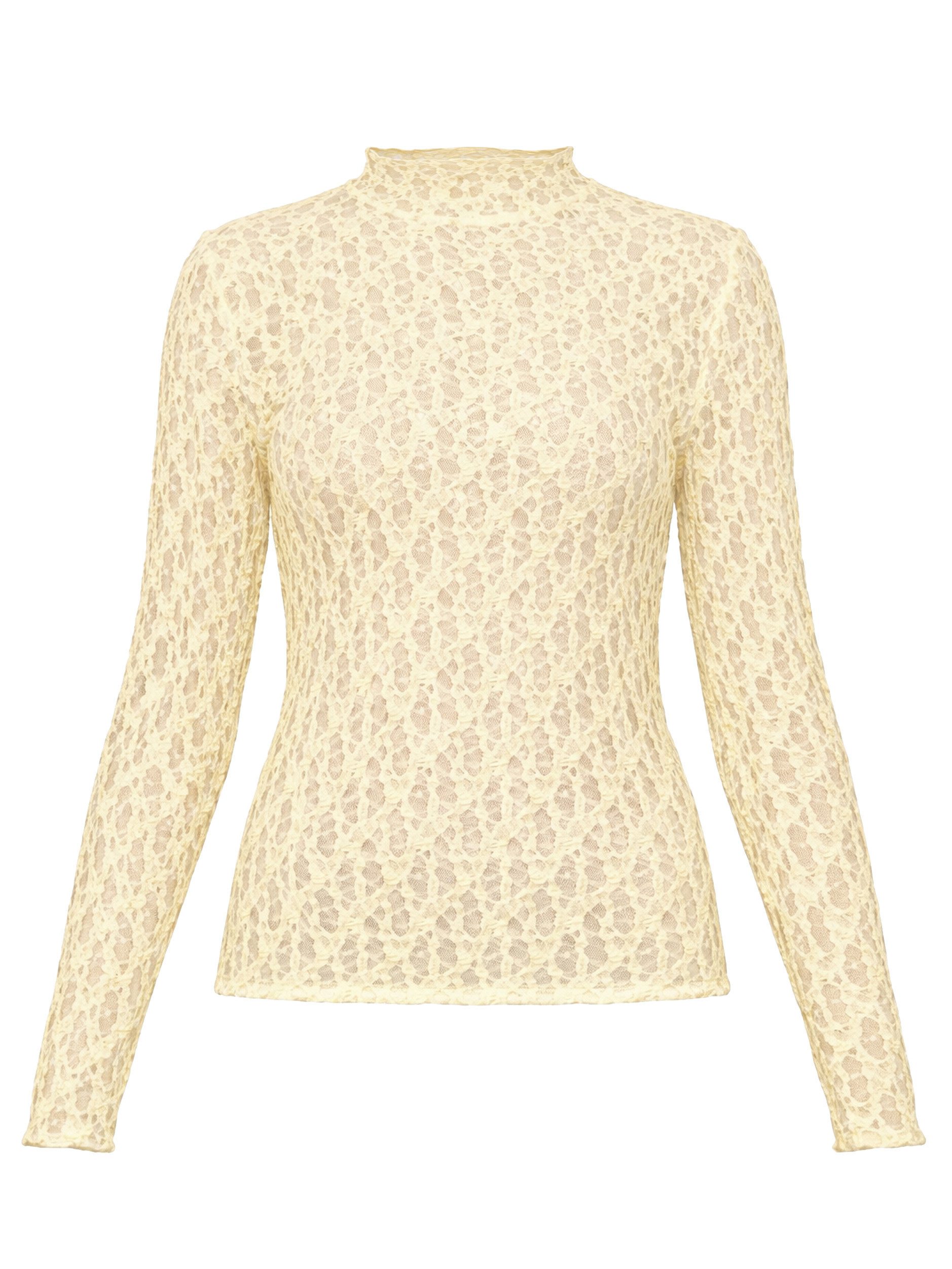 SASSYCLASSY Langarmshirt Langarmshirt aus Spitze für Damen Leicht transparentes Top mit Stehkragen in figurbetontem Schnitt – Bild 2 von 5