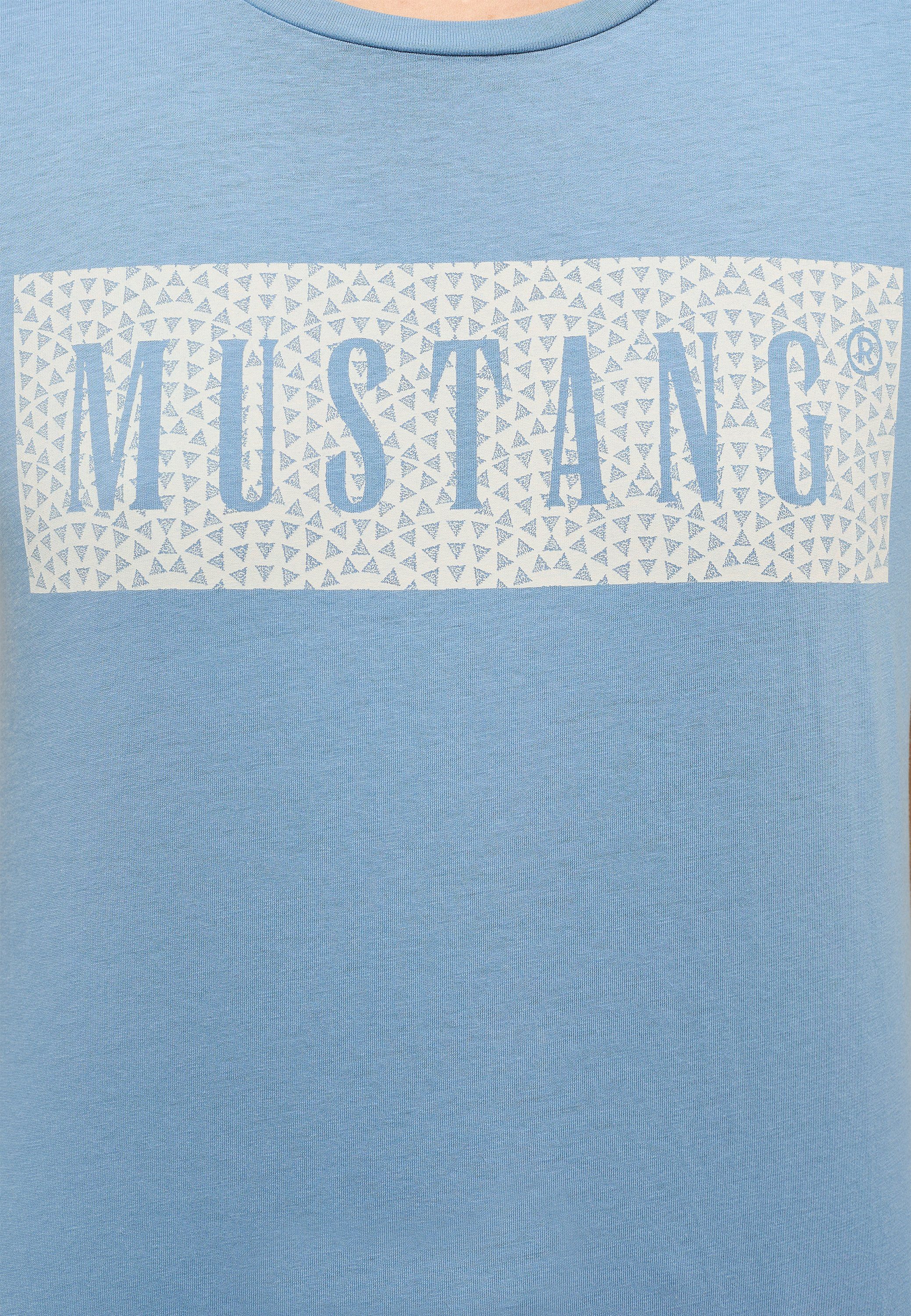 MUSTANG Kurzarmshirt Mustang T-Shirt Print-Shirt mittelblau