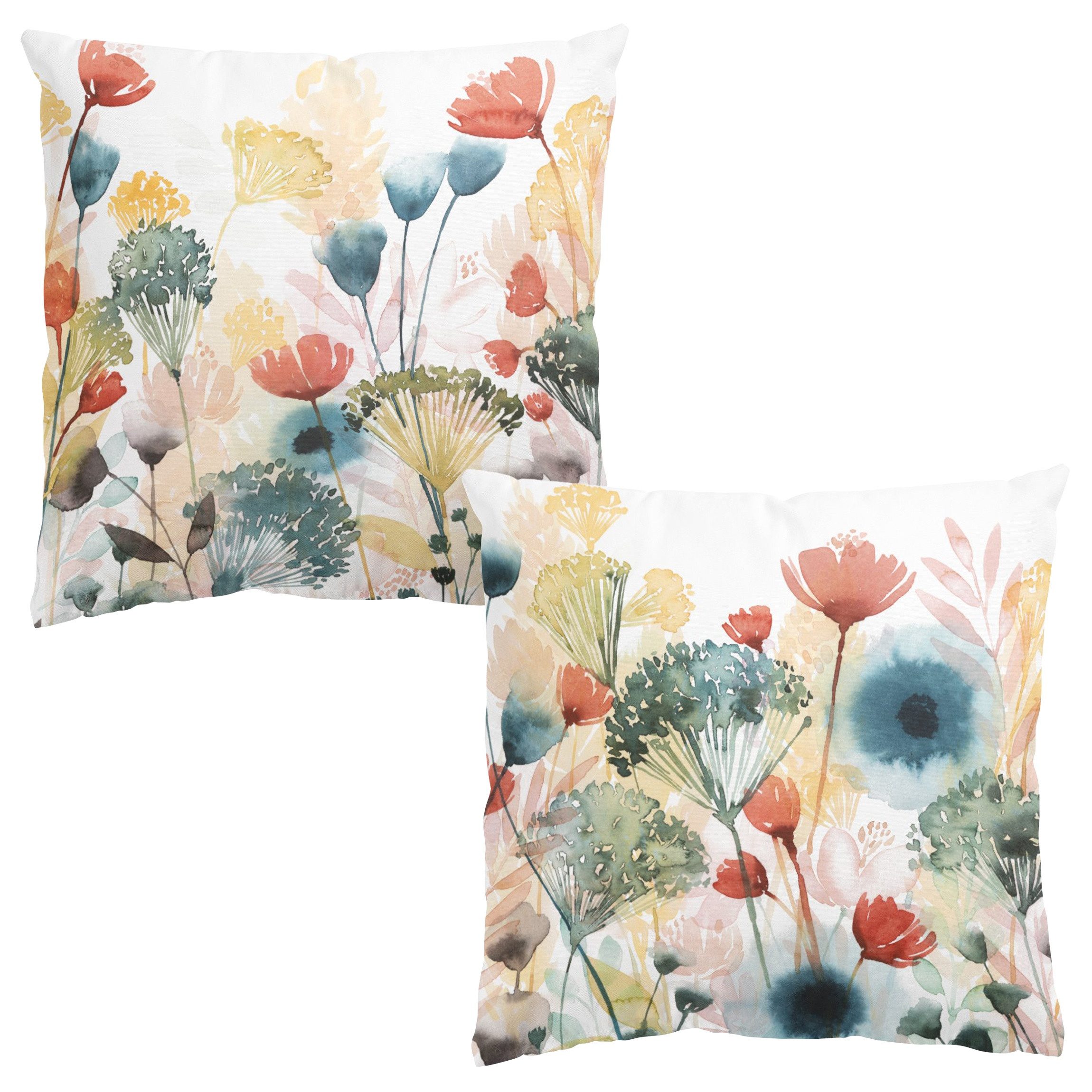 Bilderdepot24 Dekokissen 2-teilig drinnen / draußen Kissenhülle bunt Blumen, Bezug Aquarell mit / ohne Füllung Zierkissen Outdoor Sofa Bett