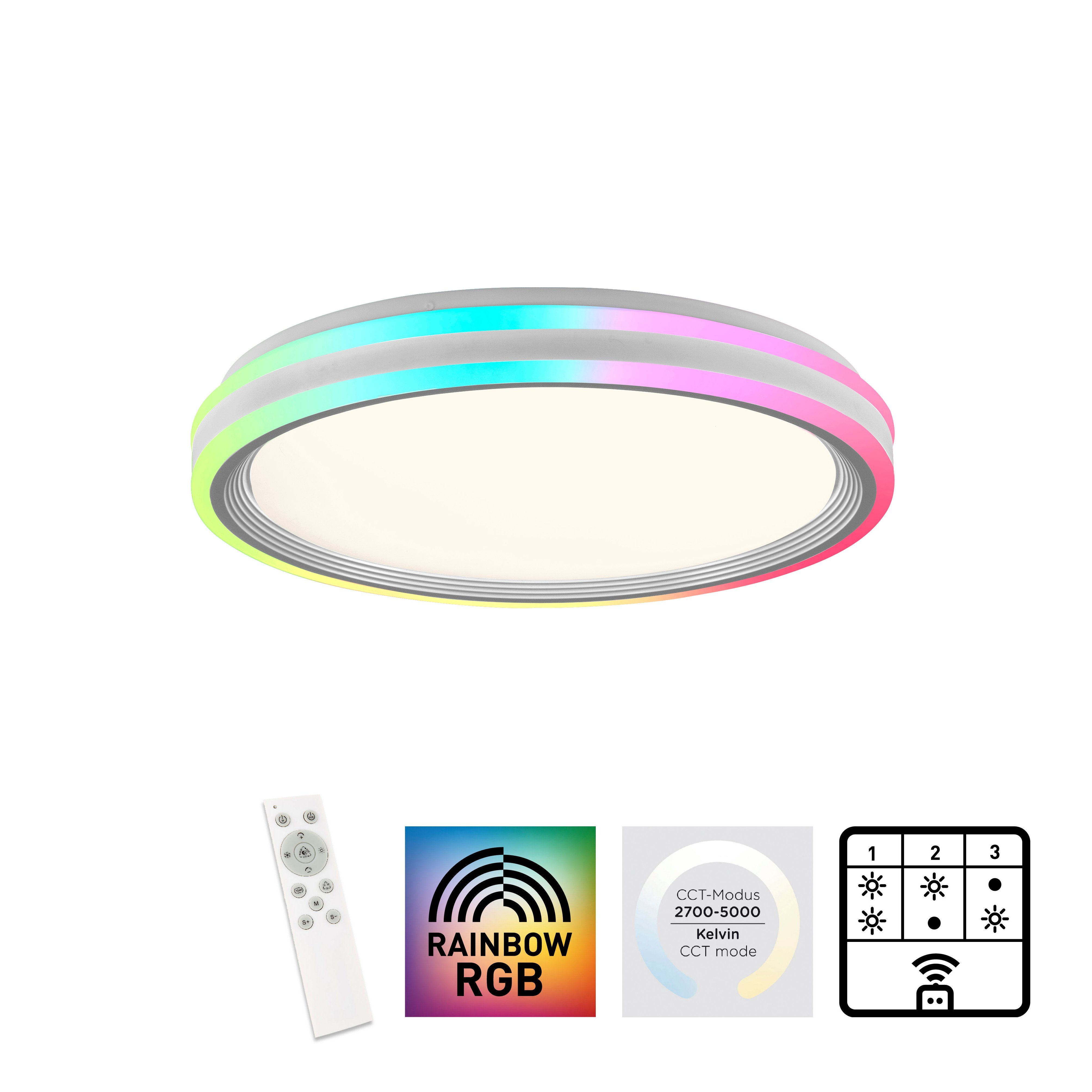 Leuchten Direkt - LED, integriert, Deckenleuchte warmweiß RGB-Rainbow, Infrarot Fernbedienung, SPHERIC, inkl., fest kaltweiß, CCT LED dimmbar über 