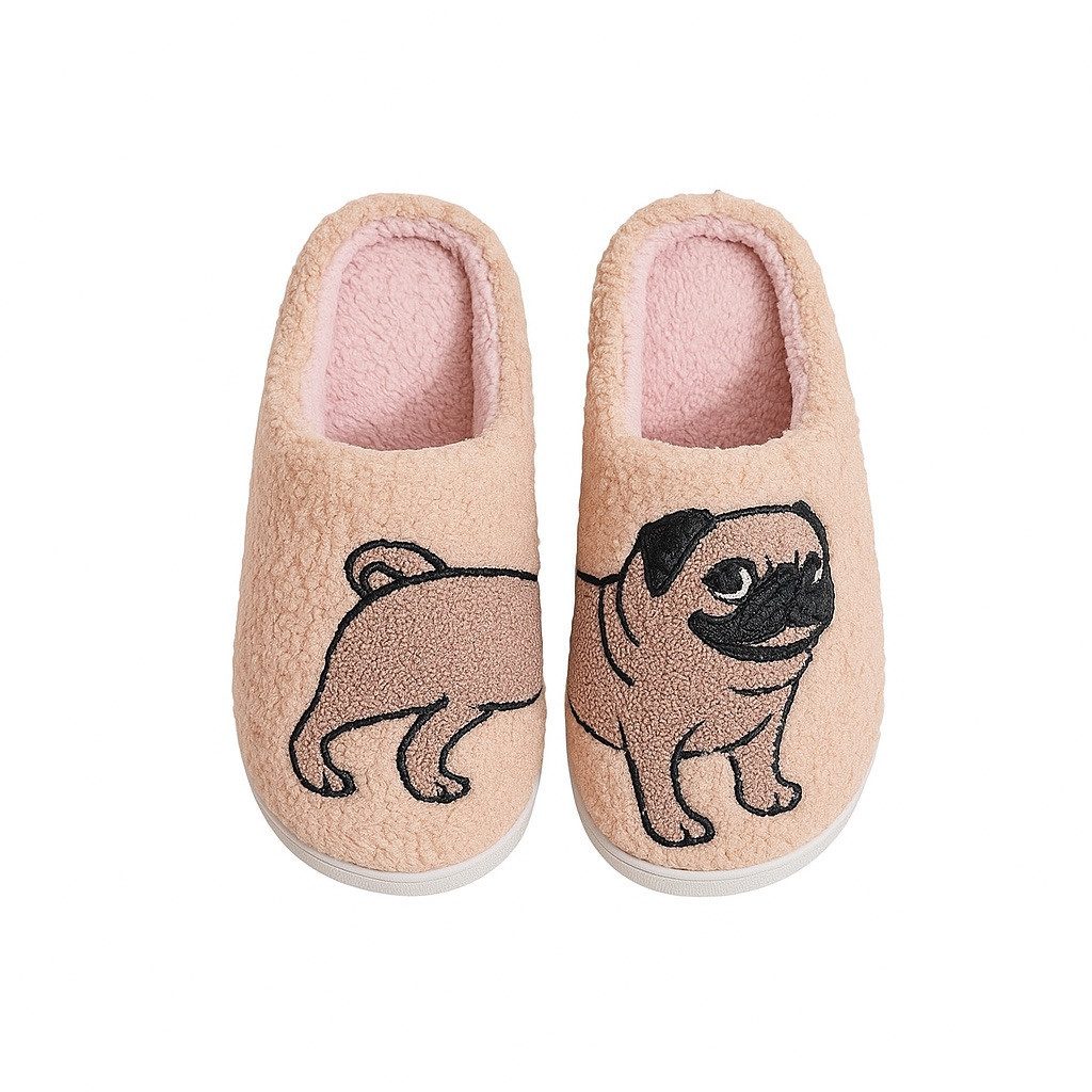 Corimori mit netten Motiven, Gr. 34-44, Antirutsch & bequem Plüsch Hausschuhe (Packung, Geschenk) Mops Pantoffeln für Kinder und Erwachsene, EU Größe 38-39