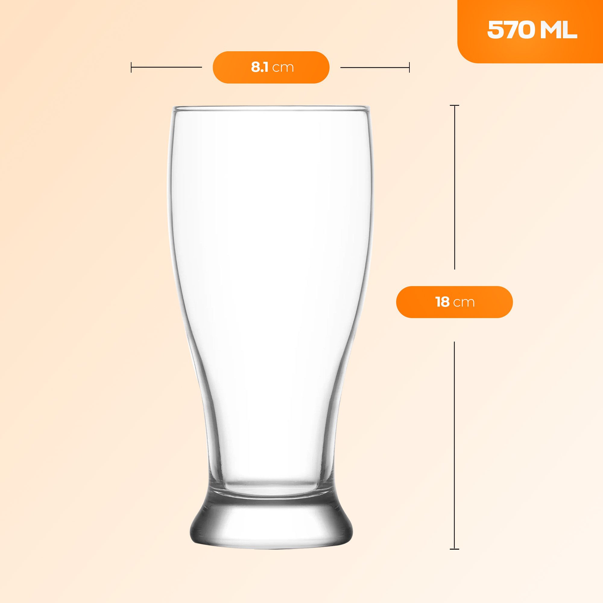 LAV Gläser-Set Brotto Bierglas, 6-tlg., Glas, 6er Set, 565ml, ideal für Biergenuss