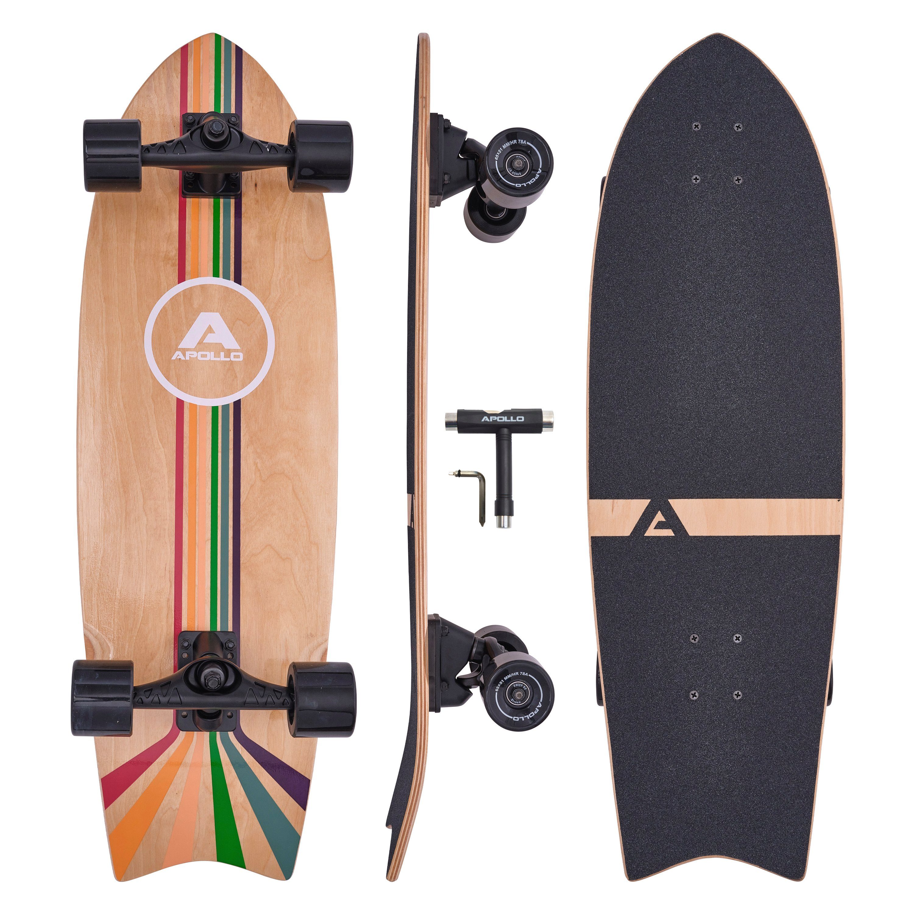Apollo Miniskateboard Midi Longboard Surfskate und hochwertig stabil Stripes Pro