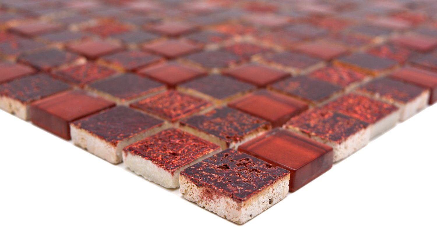 Mosani Mosaikfliesen Glasmosaik 10 rot / Mosaikfliesen glänzend Resin Matten