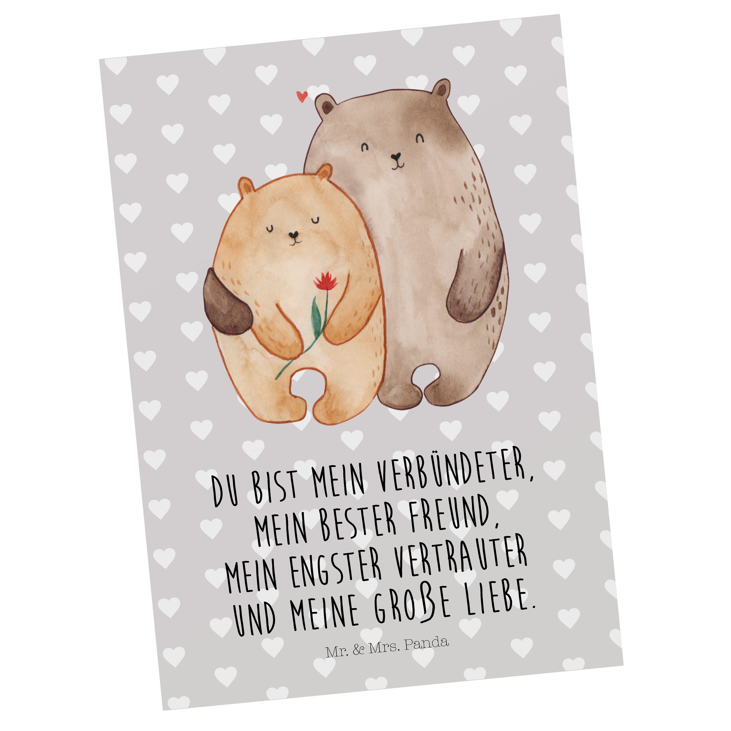 Mr. & Mrs. Panda Postkarte Bären Liebe - Grau Pastell - Geschenk, Verlobt, Einladung, Umarmen, D