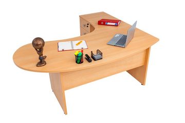 Furni24 Schreibtisch Winkelschreibtisch Gela,Holzfuss,Buche,180 cm, inkl. Beistellcontainer