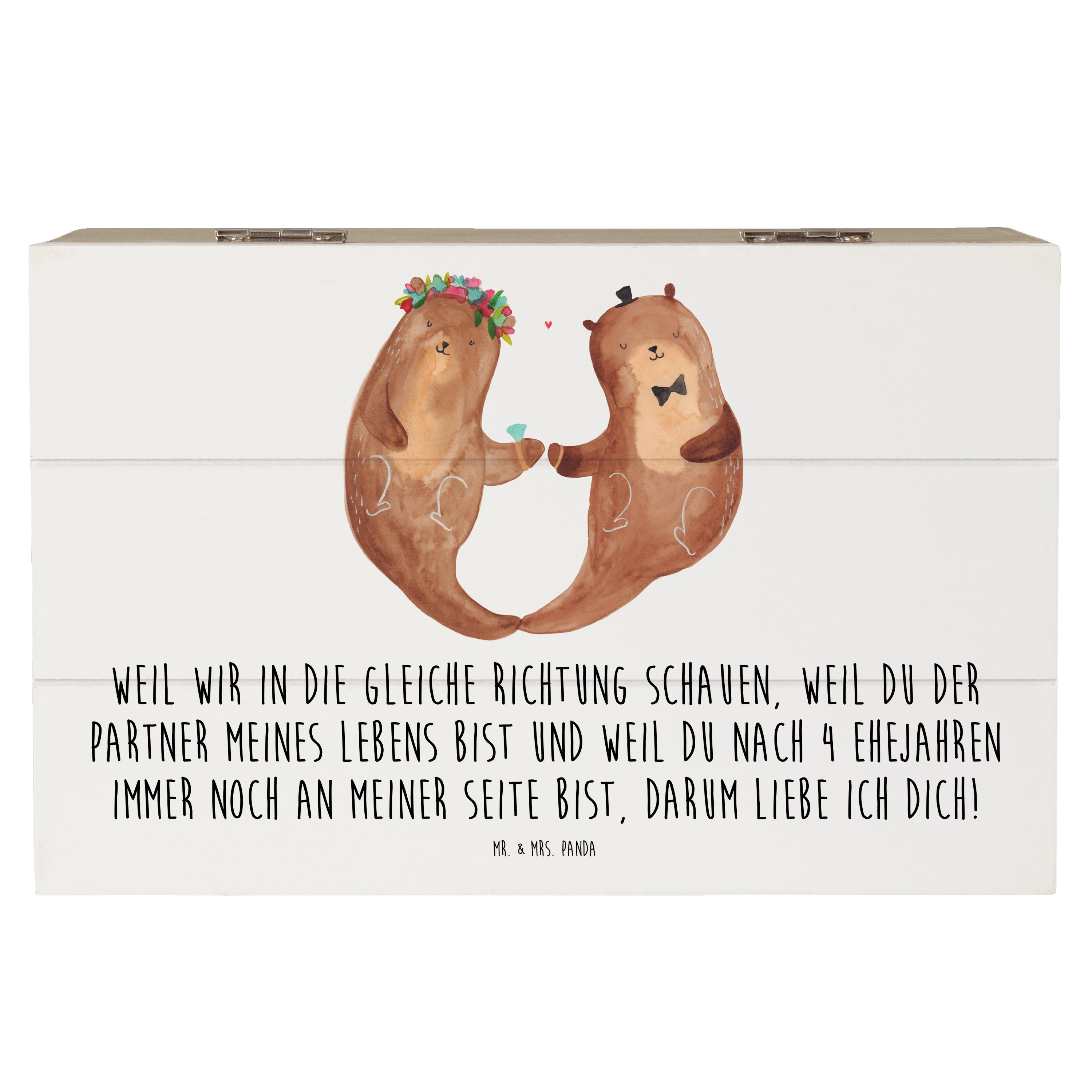 Dekokiste 19 x 12 cm 4. Hochzeitstag Seidenhochzeit - Weiß - Geschenk, romantis