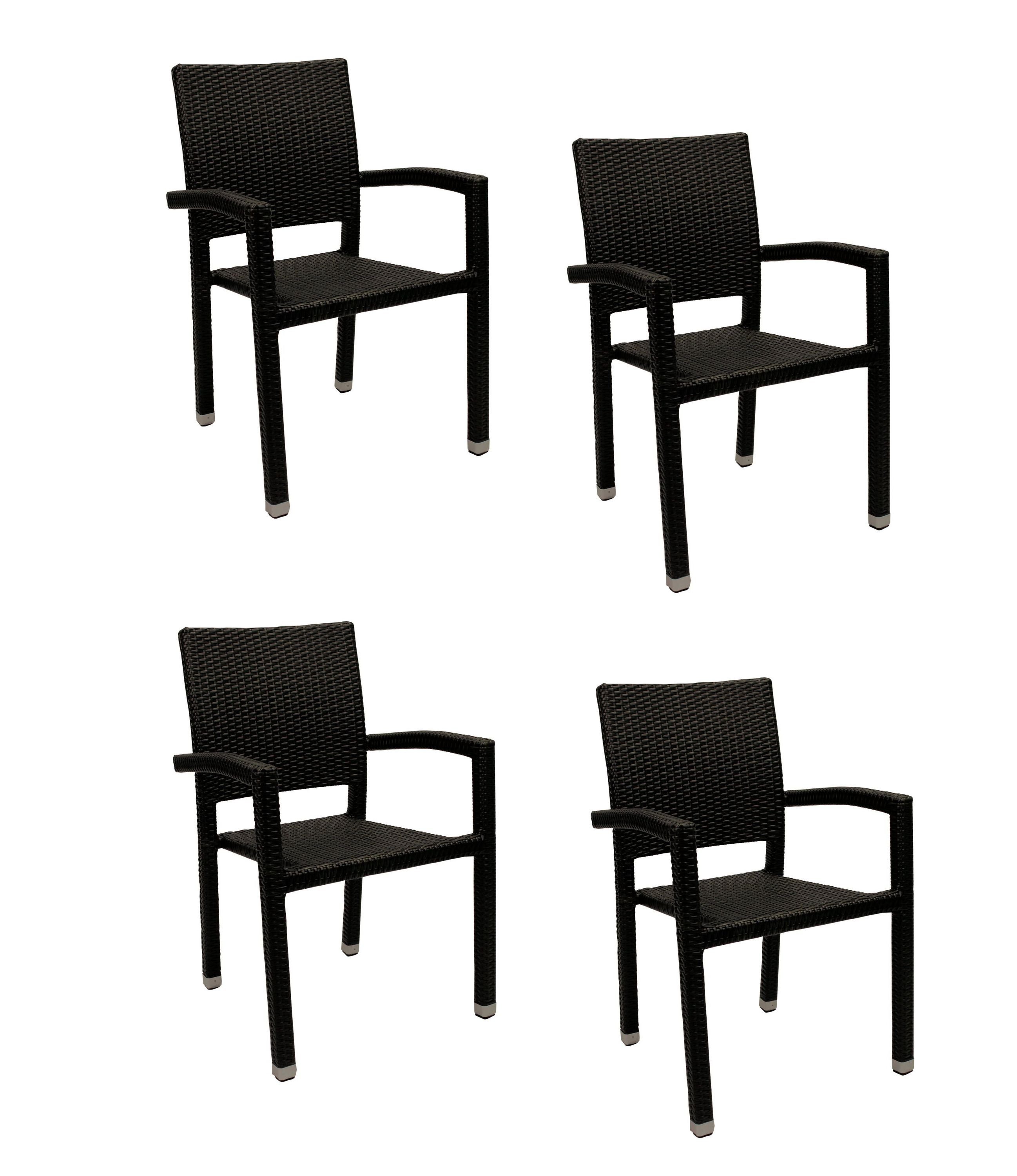 Konway Stapelstuhl PORTO (4 St), 4x KONWAY® PORTO Stapelsessel Schwarz Premium Polyrattan Sessel
