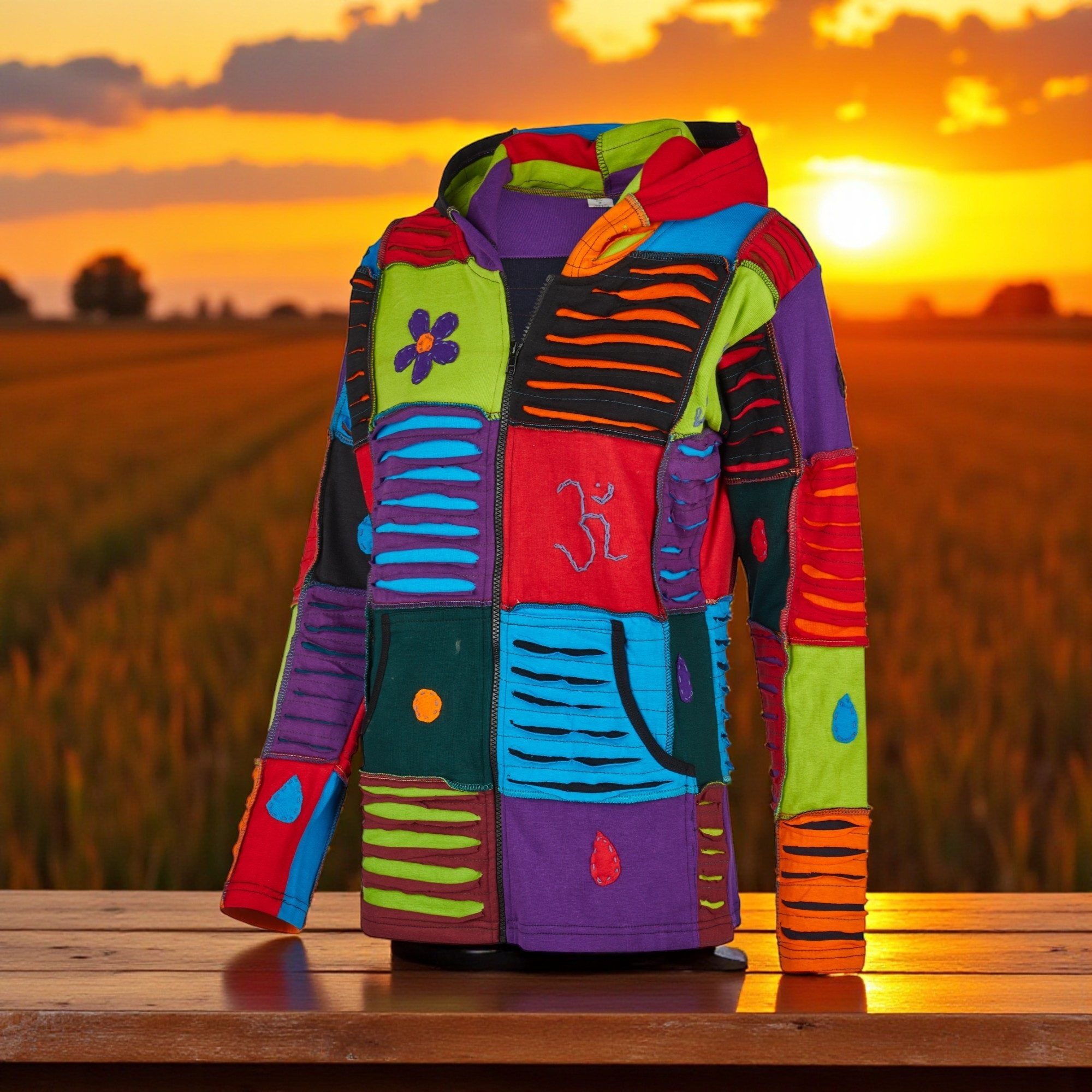 Mein Style Sweatjacke Baumwoll Patch Jacke bunt (1 Stück, 1-tlg., 1 Stück) kann als Jacke oder Pullover getragen werden – Bild 4 von 5