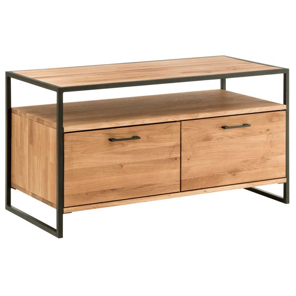 Lomadox Lowboard FORST-64, TV Eiche massiv geölt, mit umlaufendem Metallrahmen, : 115/60/52 cm
