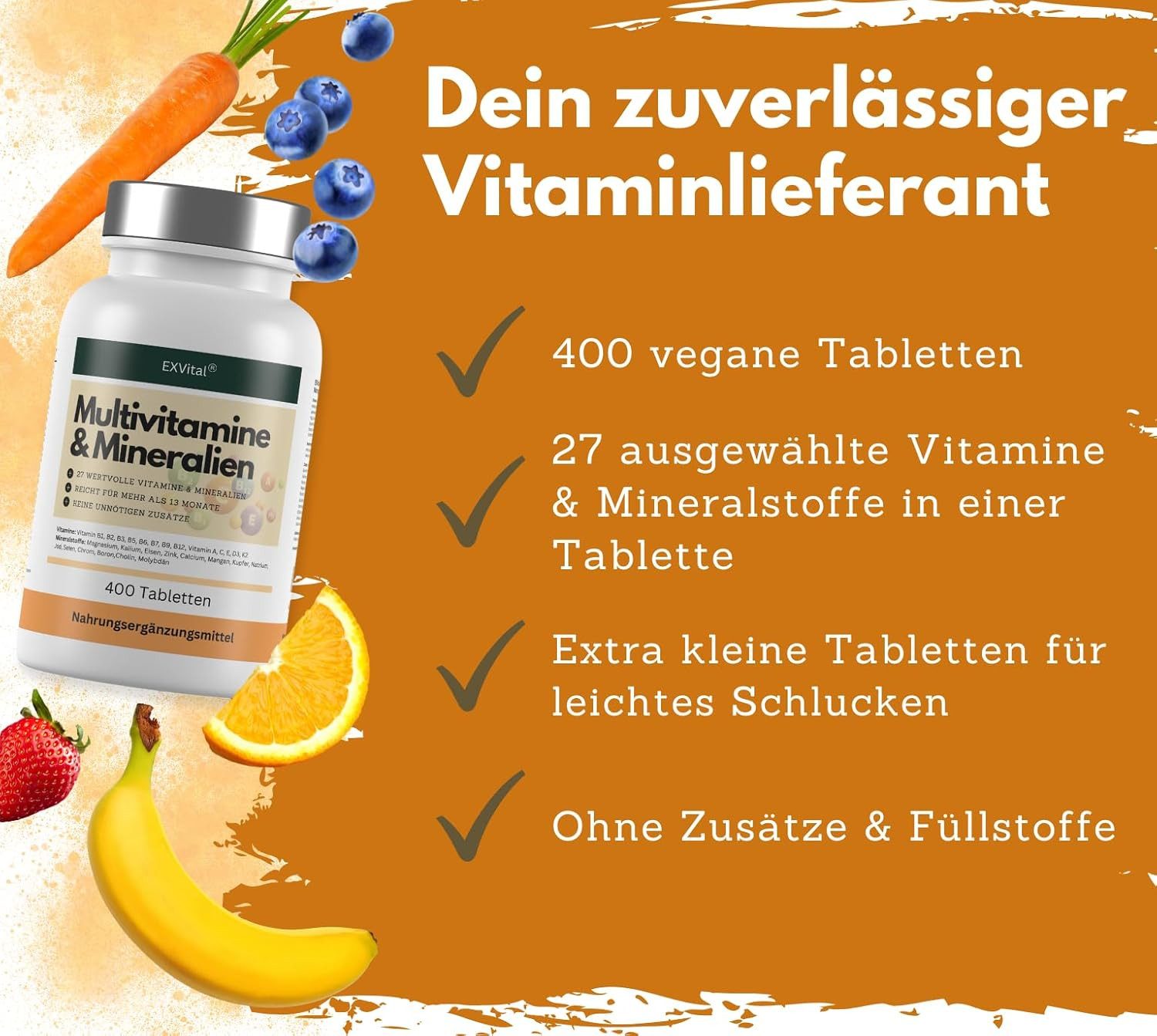 Multivitamin & Mineralien Tabletten, 27 Wirkstoffe, 13 Monate Vorrat Tabletten, 122 g