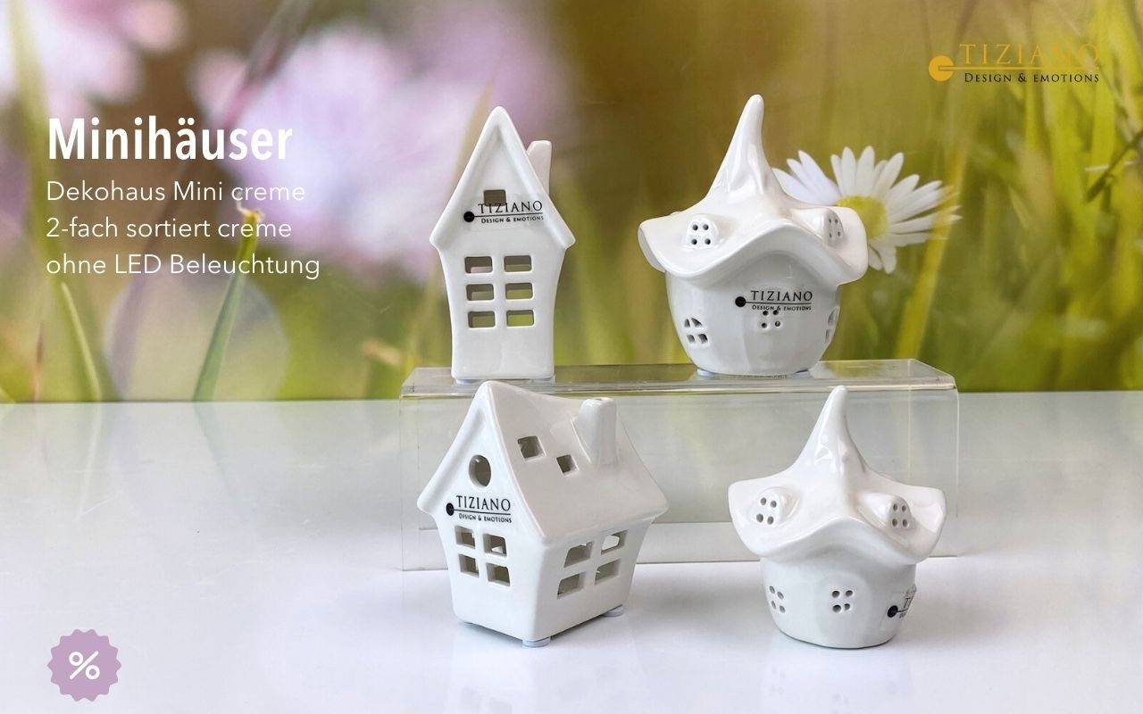 TIZIANO - DESIGN & EMOTIONS Dekoobjekt Deko Minihäuser 4er Set cremeweiß – Keramik Häuser Deko 7,5/10 cm