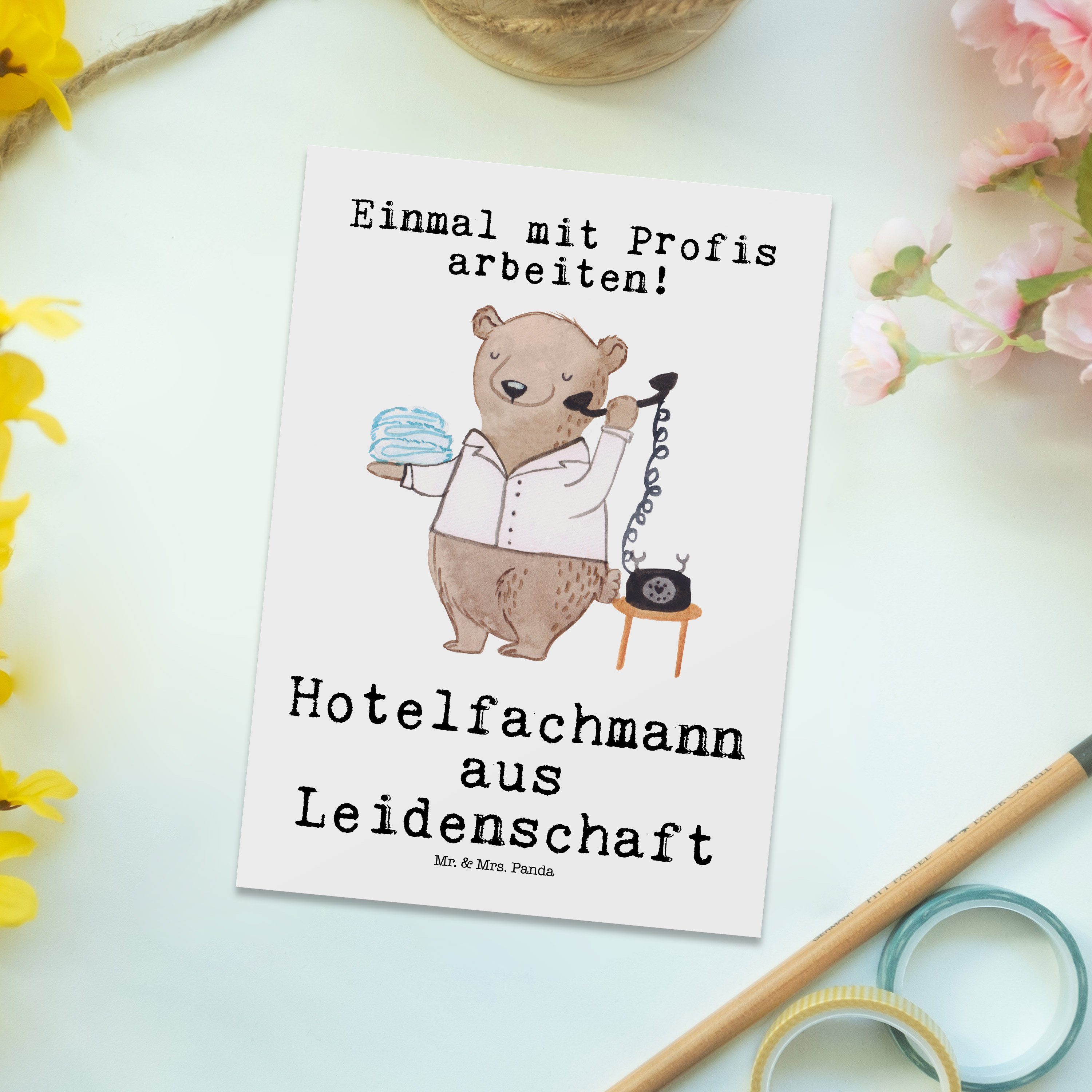 Geschenk, Panda Mr. Hotelfachangestellt Weiß Postkarte Leidenschaft - aus Hotelfachmann & Mrs. -
