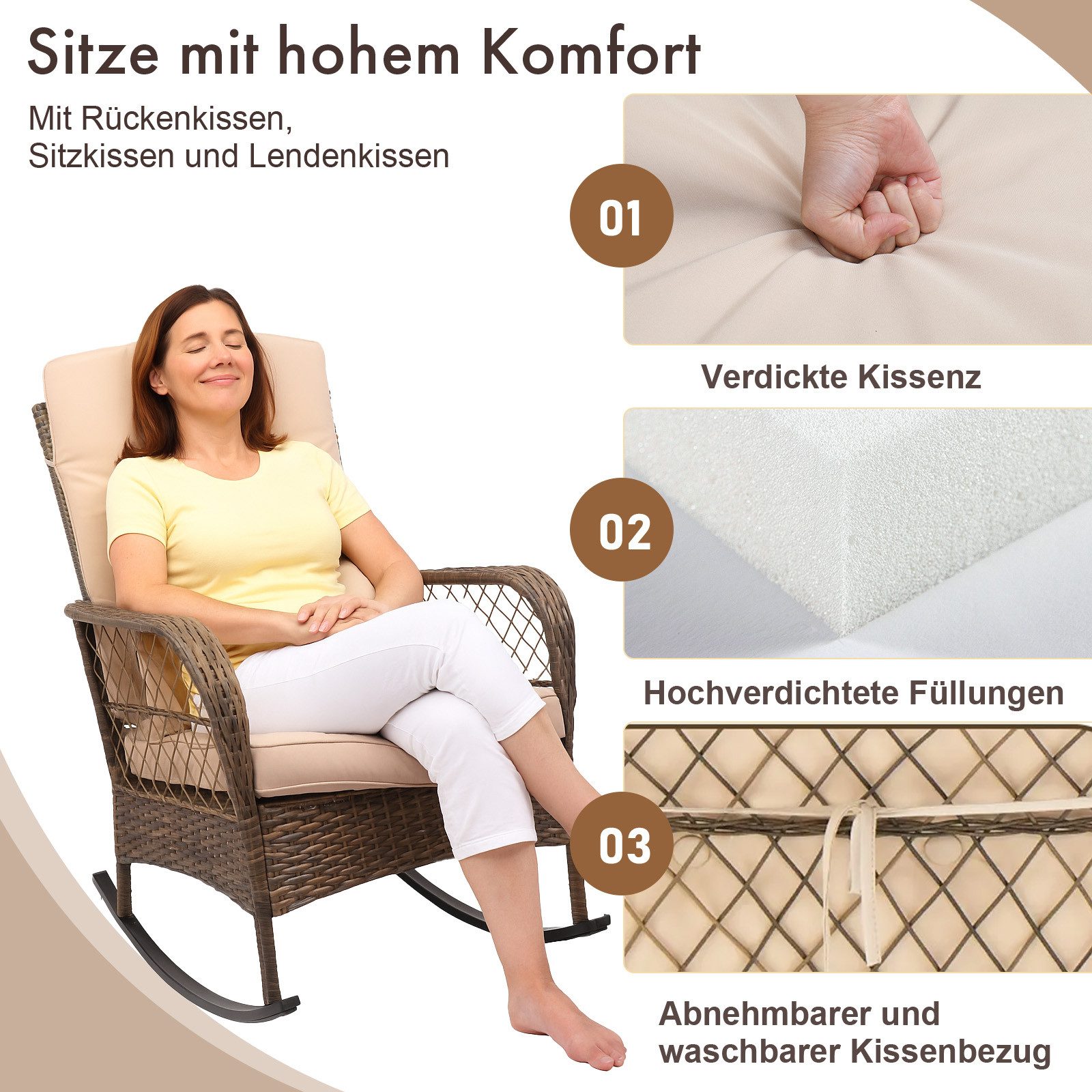 LEADZM Gartenlounge-Set Gartenlounge-Set, 3-tlg, 2 Gartenschaukelstuhl,1 Gartentisch, Gartenlounge-Sets