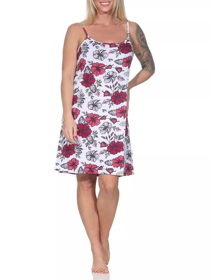 Normann Nachthemd Ärmelloses Damen Spaghetti Träger Nachthemd in floralem Print