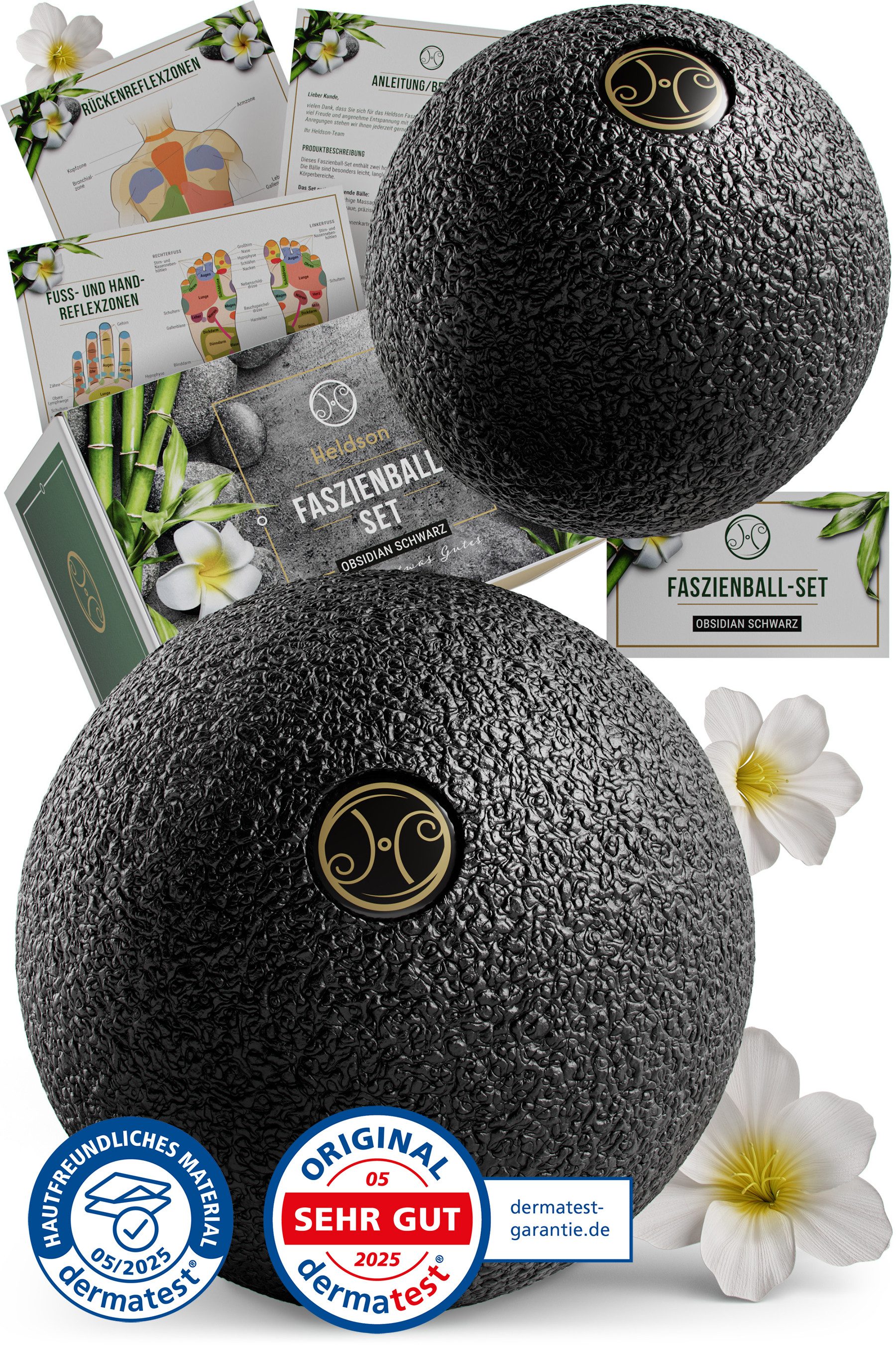 HELDSON Massageball HELDSON® Faszienball Set 2 Stk (6 & 8 cm) Schwarz, Massage Ball, 2er Set, 2 Faszienbälle (6 cm & 8 cm) – Dermatest „Sehr gut“, Geschenkbox, Dermatest „Sehr gut“, Geschenkbox, Weihnachten, Geburtstag