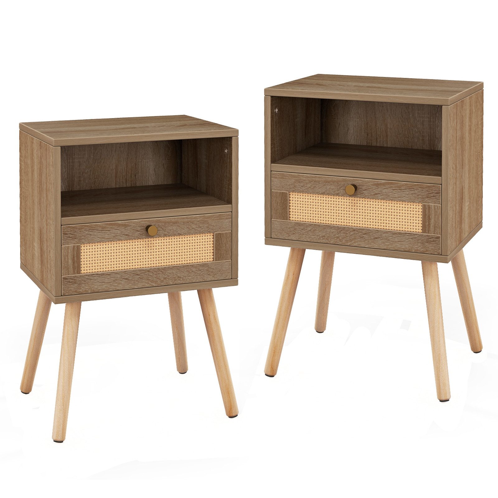 COSTWAY Nachttisch (2-St), Beistelltisch Rattan, mit Schublade, 40 x 30 x 60,5 cm