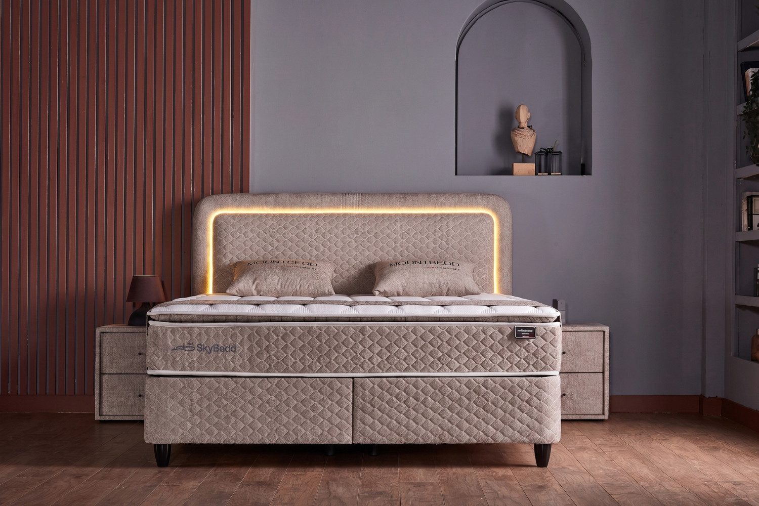 Pointhome Boxspringbett mit Matratze & Stauraum, Bett mit Bettkasten, LED Beleuchtung (mit/ohne Nachttisch, 140x200 cm), Topper, Boxbett