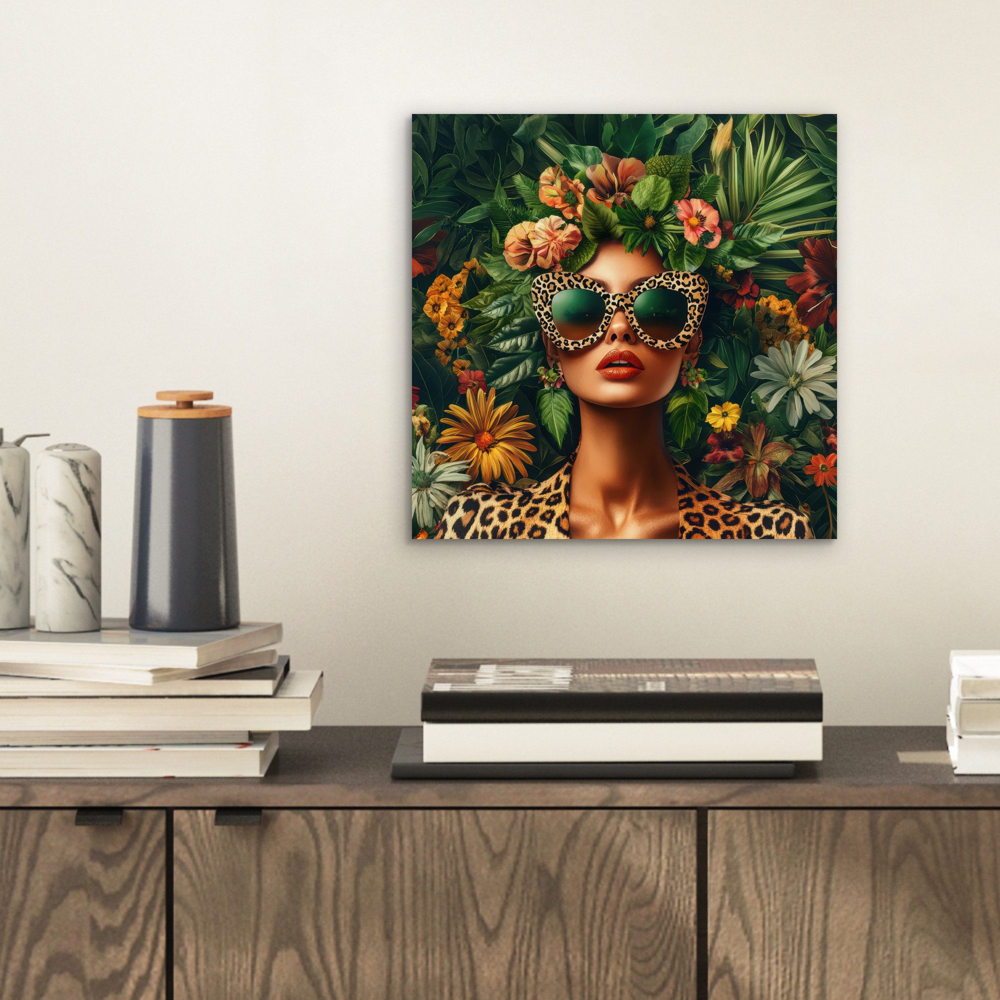 MuchoWow Metallbild Frau - Pantherdruck - günstig online kaufen