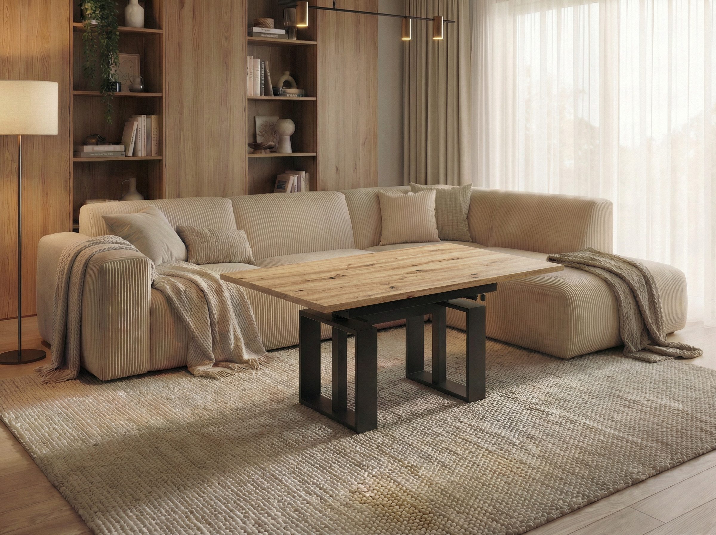 Endo-Moebel Couchtisch Empoli - ausziehbar 110-170cm und höhenverstellbar Doppellift Metall, Couch- & Esstisch, modern Design, Wohnzimmertisch, Multifunktionsti – Bild 2 von 3