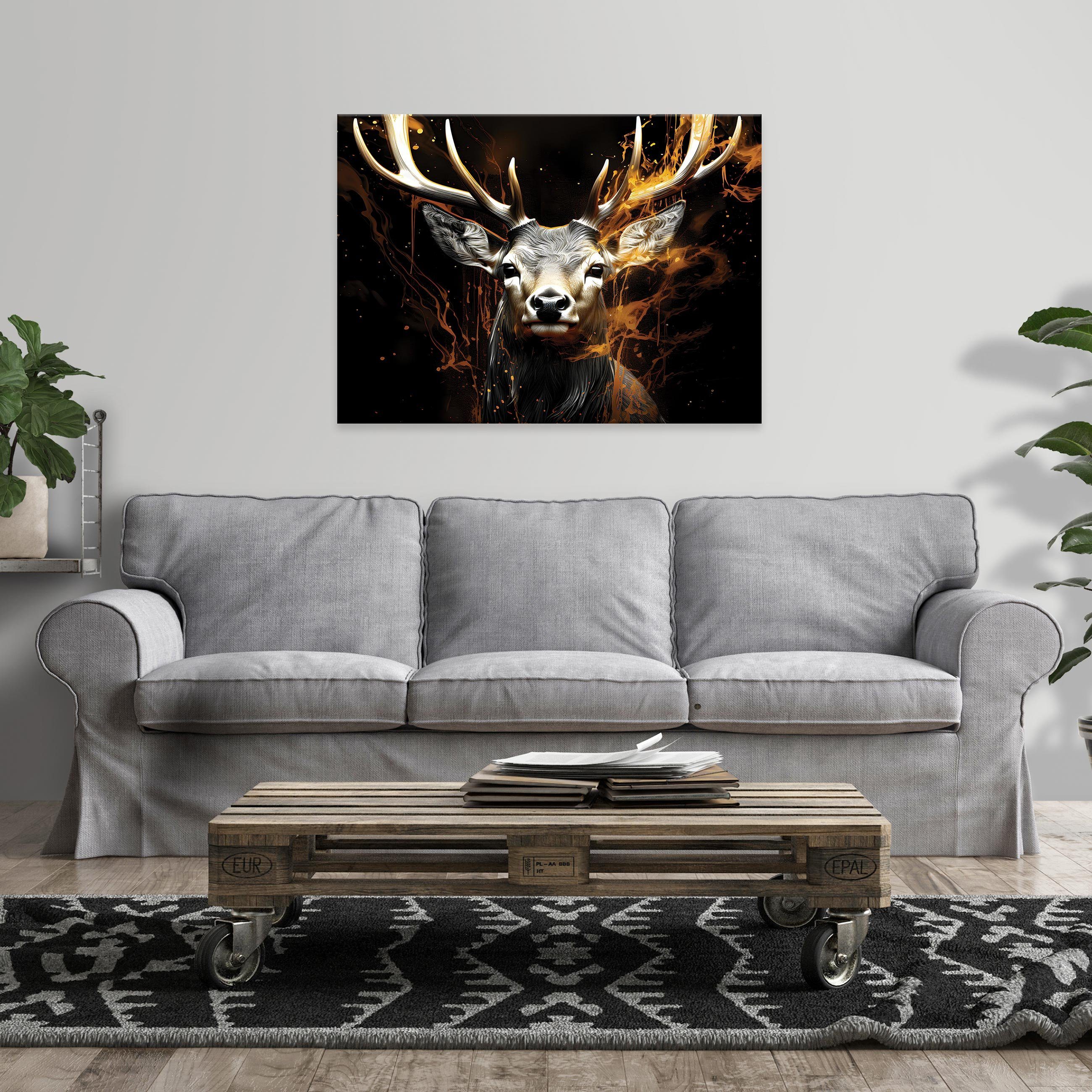 Leinwand Leinwandbilder Modern, Aufhängefertig Kunst Leinwandbild XXL Wandbild (Einteilig, Leinwandbild Tiere Groß Tier Bild 1 Abstrakt Hirsch Bilder St), Wallarena